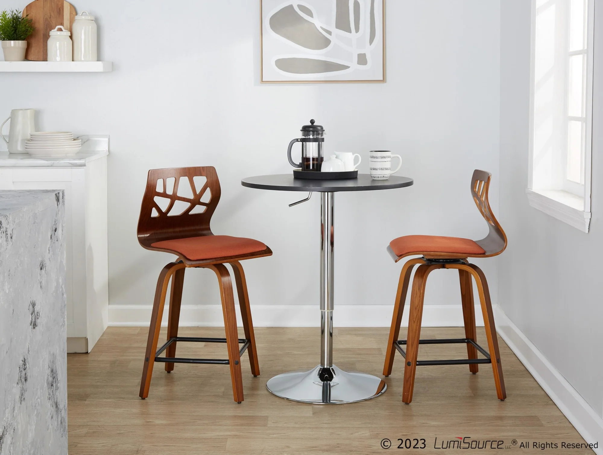 Folia 24" Fixed-Height Barstool - Set of 2 By LumiSource - B24-FOLIAFB-GRTZQ2 LGYLGYLGY2 - Image 14
