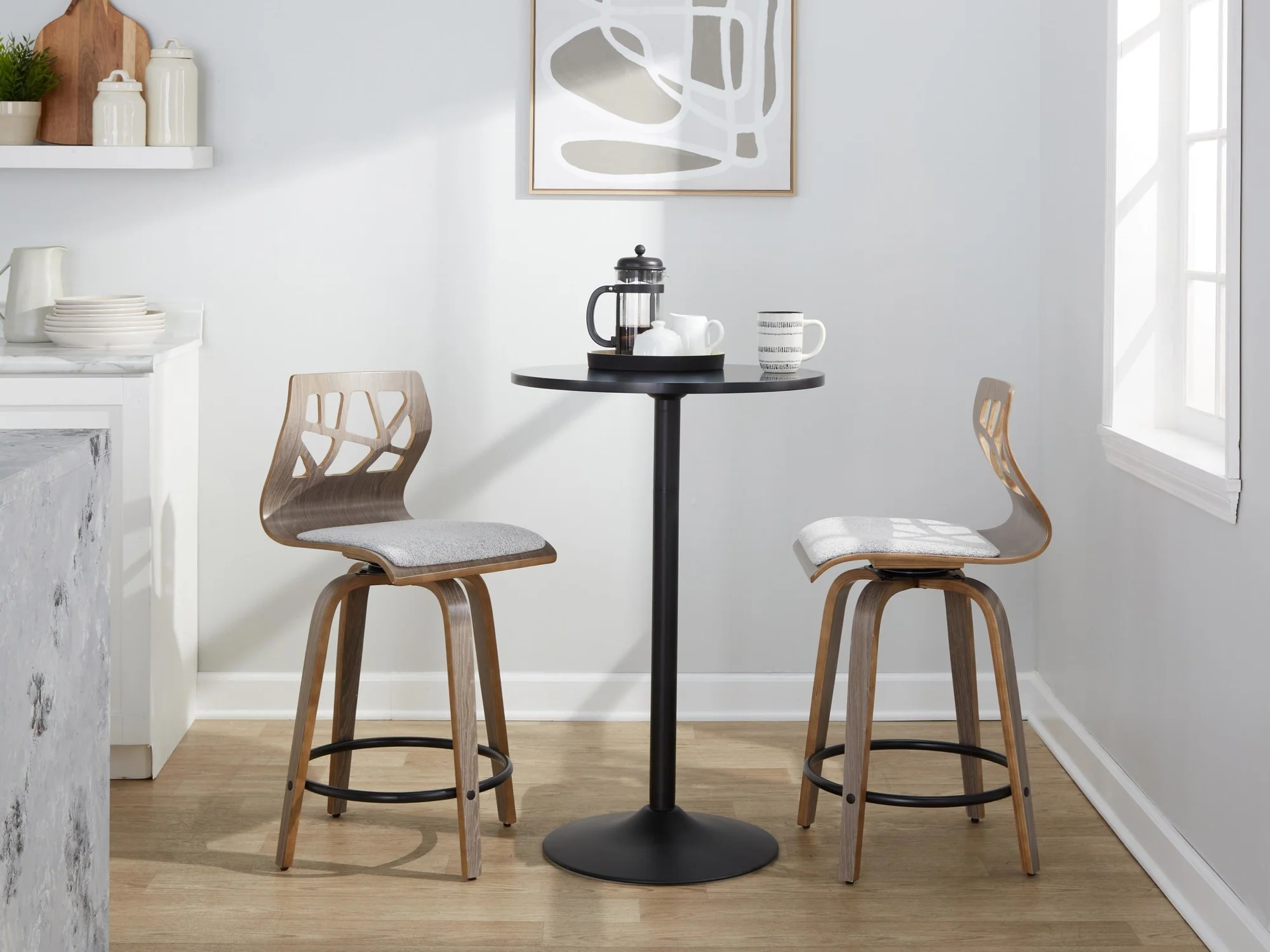 Folia 24" Fixed-Height Barstool - Set of 2 By LumiSource - B24-FOLIAFB-GRTZQ2 LGYLGYLGY2 - Image 2