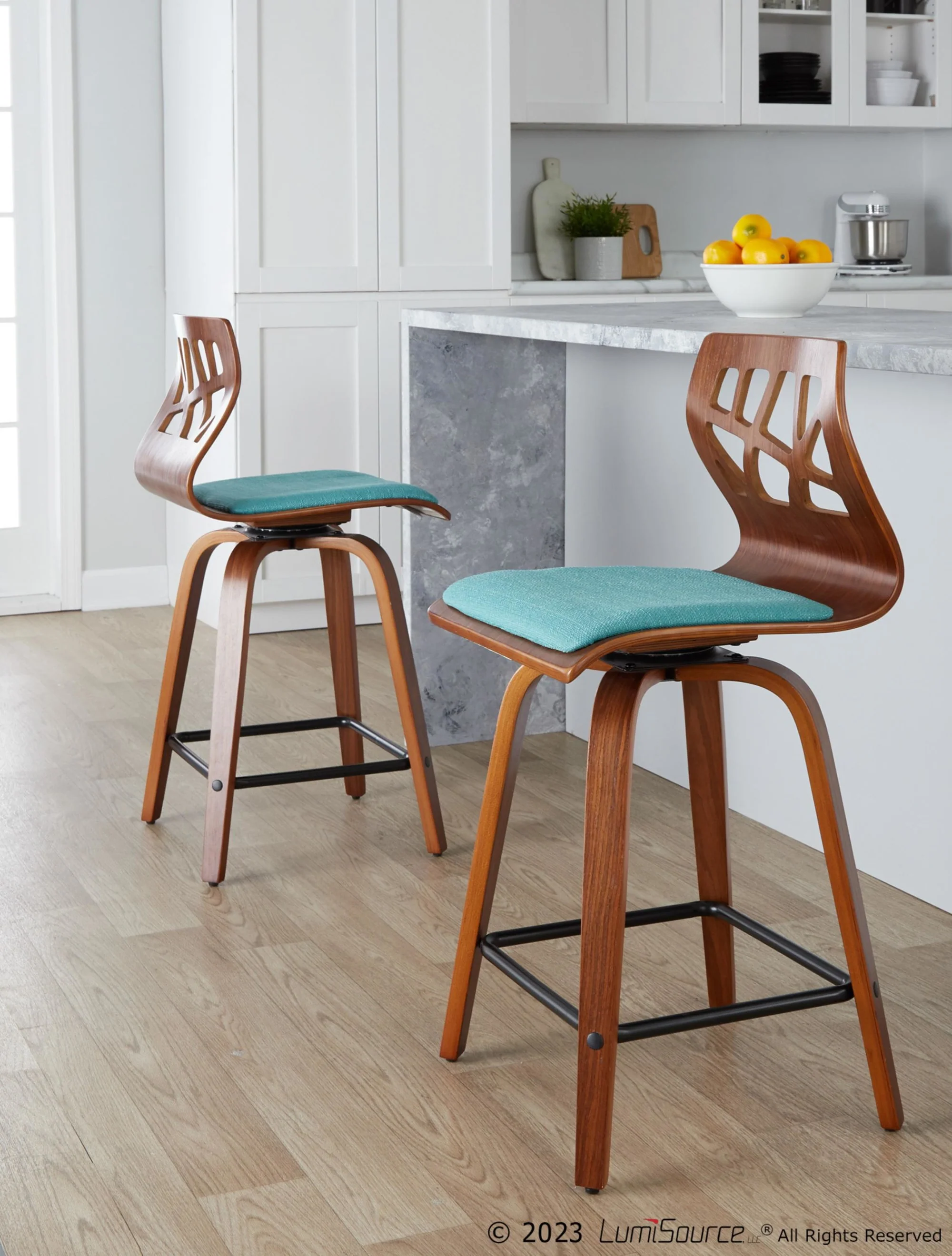Folia 24" Fixed-Height Barstool - Set of 2 By LumiSource - B24-FOLIAFB-GRTZQ2 LGYLGYLGY2 - Image 22