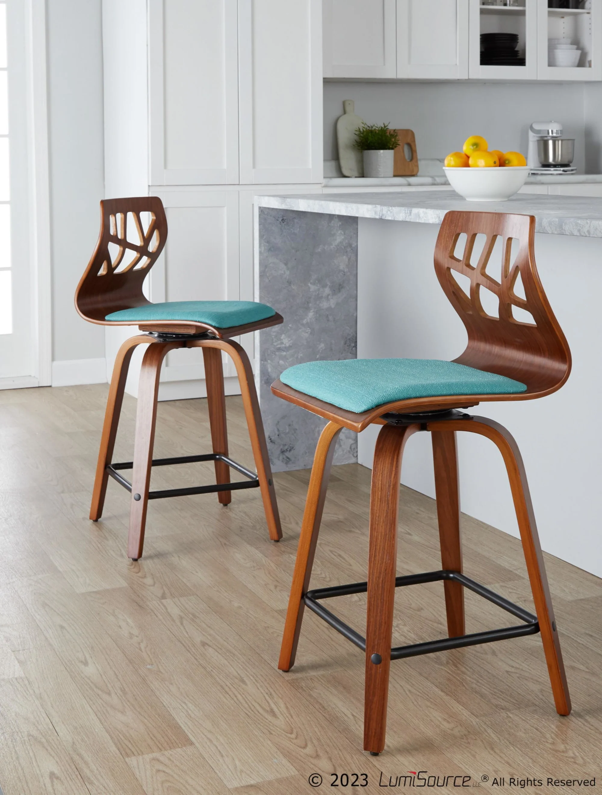 Folia 24" Fixed-Height Barstool - Set of 2 By LumiSource - B24-FOLIAFB-GRTZQ2 LGYLGYLGY2 - Image 23