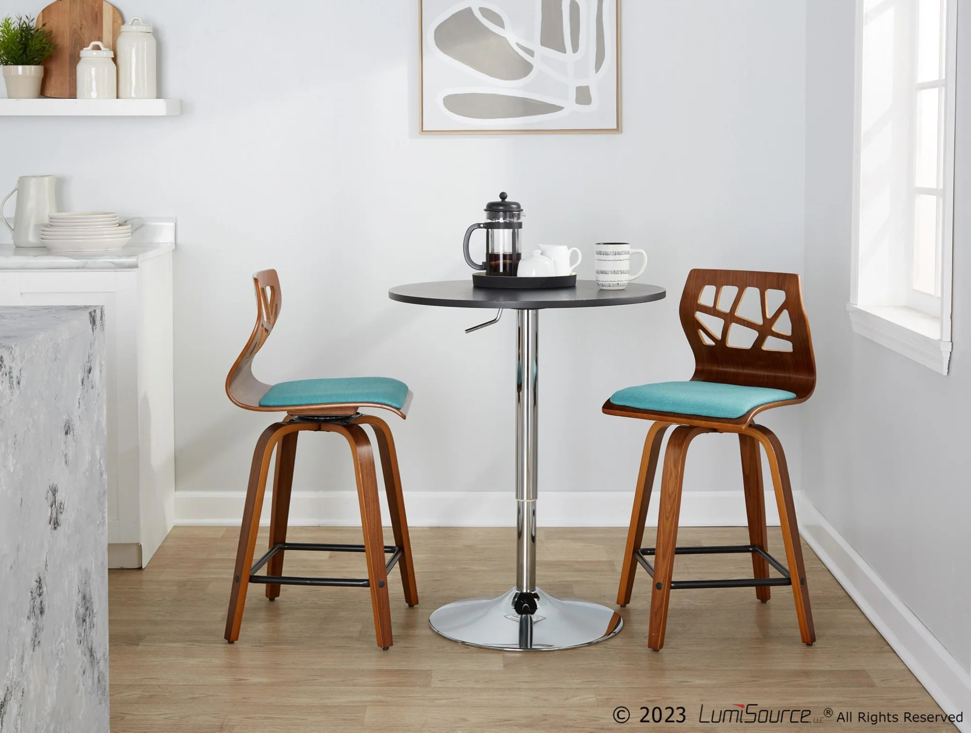 Folia 24" Fixed-Height Barstool - Set of 2 By LumiSource - B24-FOLIAFB-GRTZQ2 LGYLGYLGY2 - Image 24