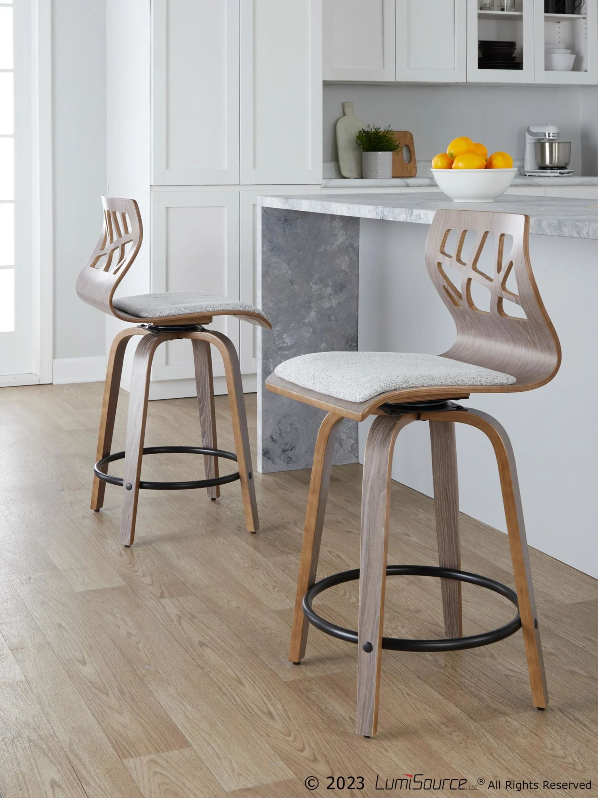 Folia 24" Fixed-Height Barstool - Set of 2 By LumiSource - B24-FOLIAFB-GRTZQ2 LGYLGYLGY2 - Image 3