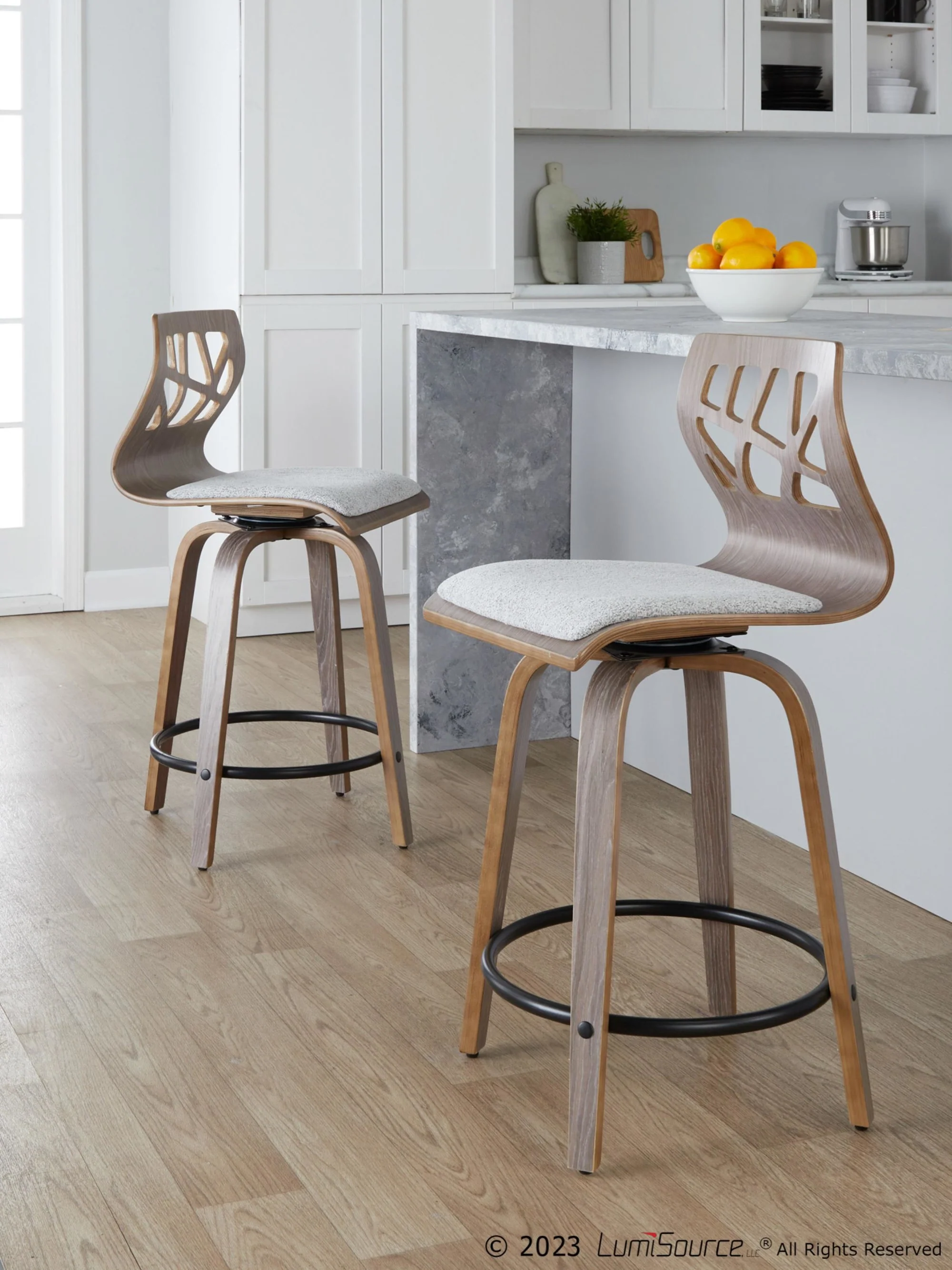 Folia 24" Fixed-Height Barstool - Set of 2 By LumiSource - B24-FOLIAFB-GRTZQ2 LGYLGYLGY2 - Image 4