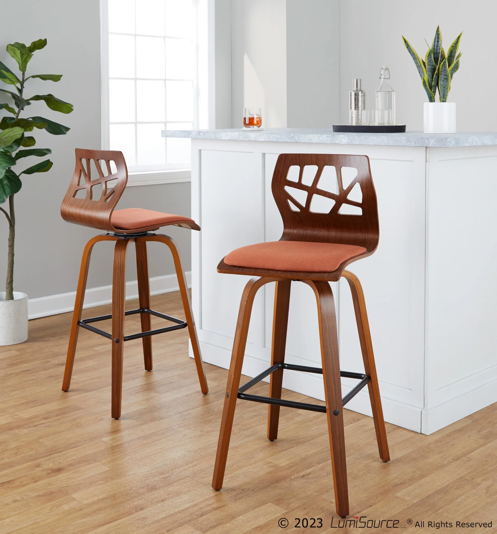 Folia 30" Fixed-Height Barstool - Set of 2 By LumiSource - B30-FOLIAFB-GRTZQ2 LGYLGYLGY2 - Image 13