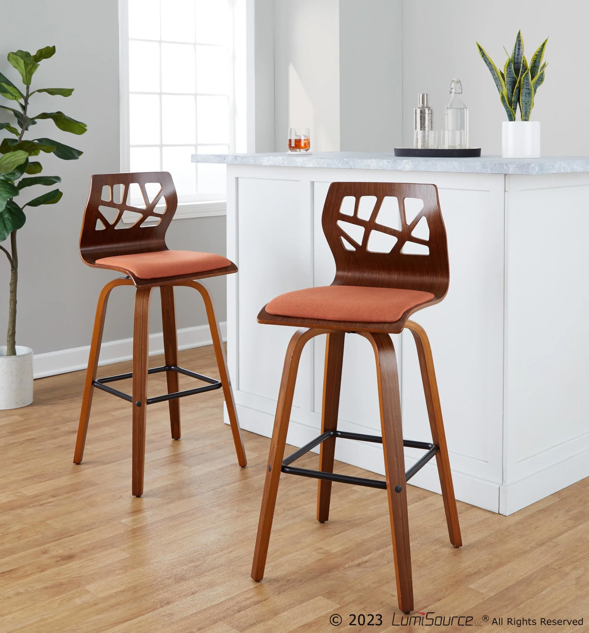 Folia 30" Fixed-Height Barstool - Set of 2 By LumiSource - B30-FOLIAFB-GRTZQ2 LGYLGYLGY2 - Image 14
