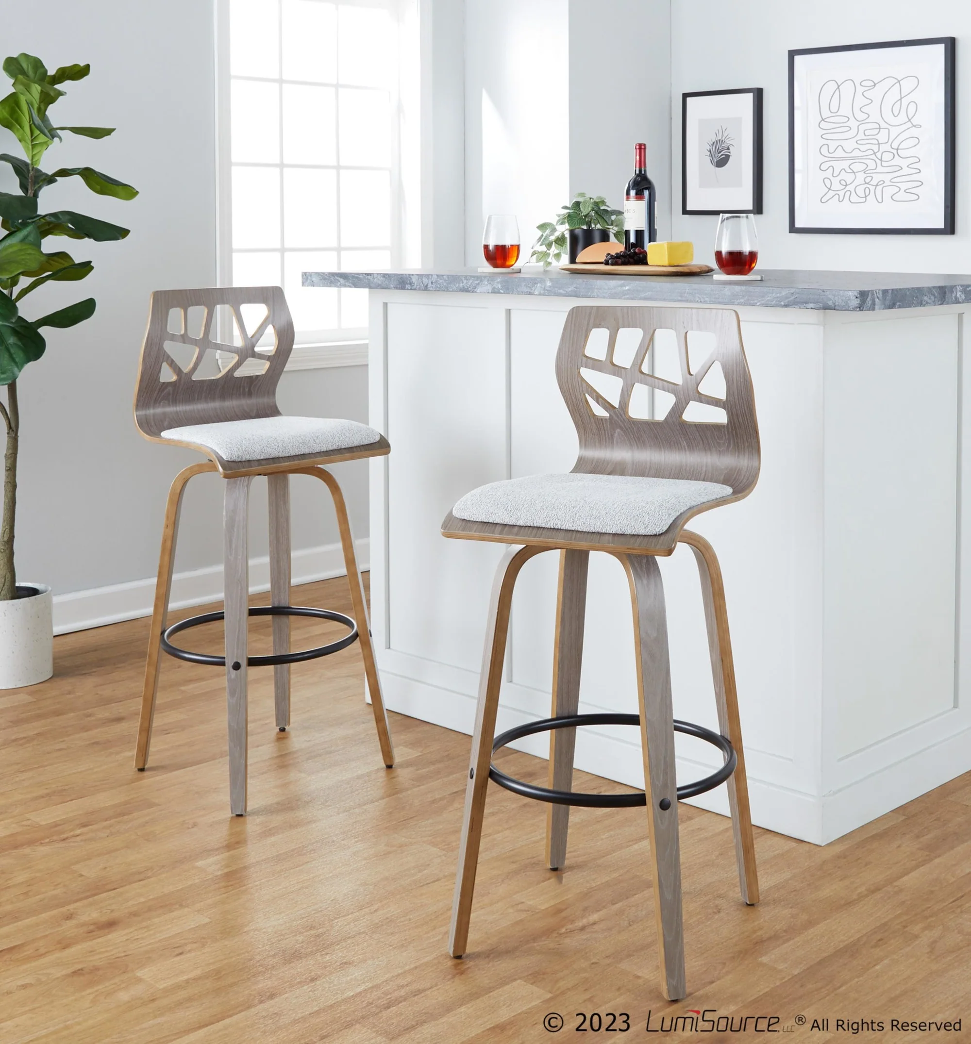 Folia 30" Fixed-Height Barstool - Set of 2 By LumiSource - B30-FOLIAFB-GRTZQ2 LGYLGYLGY2 - Image 2