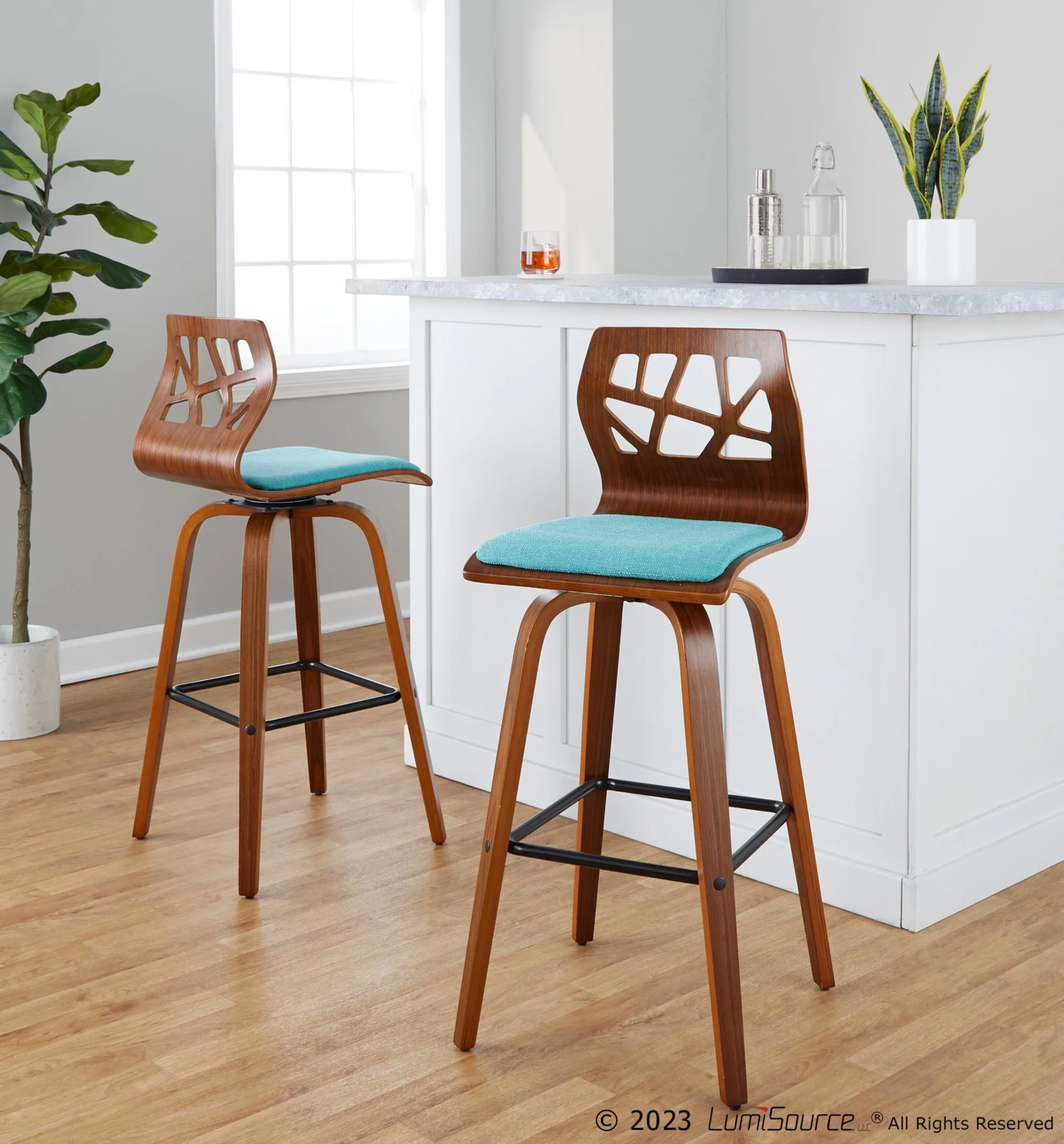 Folia 30" Fixed-Height Barstool - Set of 2 By LumiSource - B30-FOLIAFB-GRTZQ2 LGYLGYLGY2 - Image 22