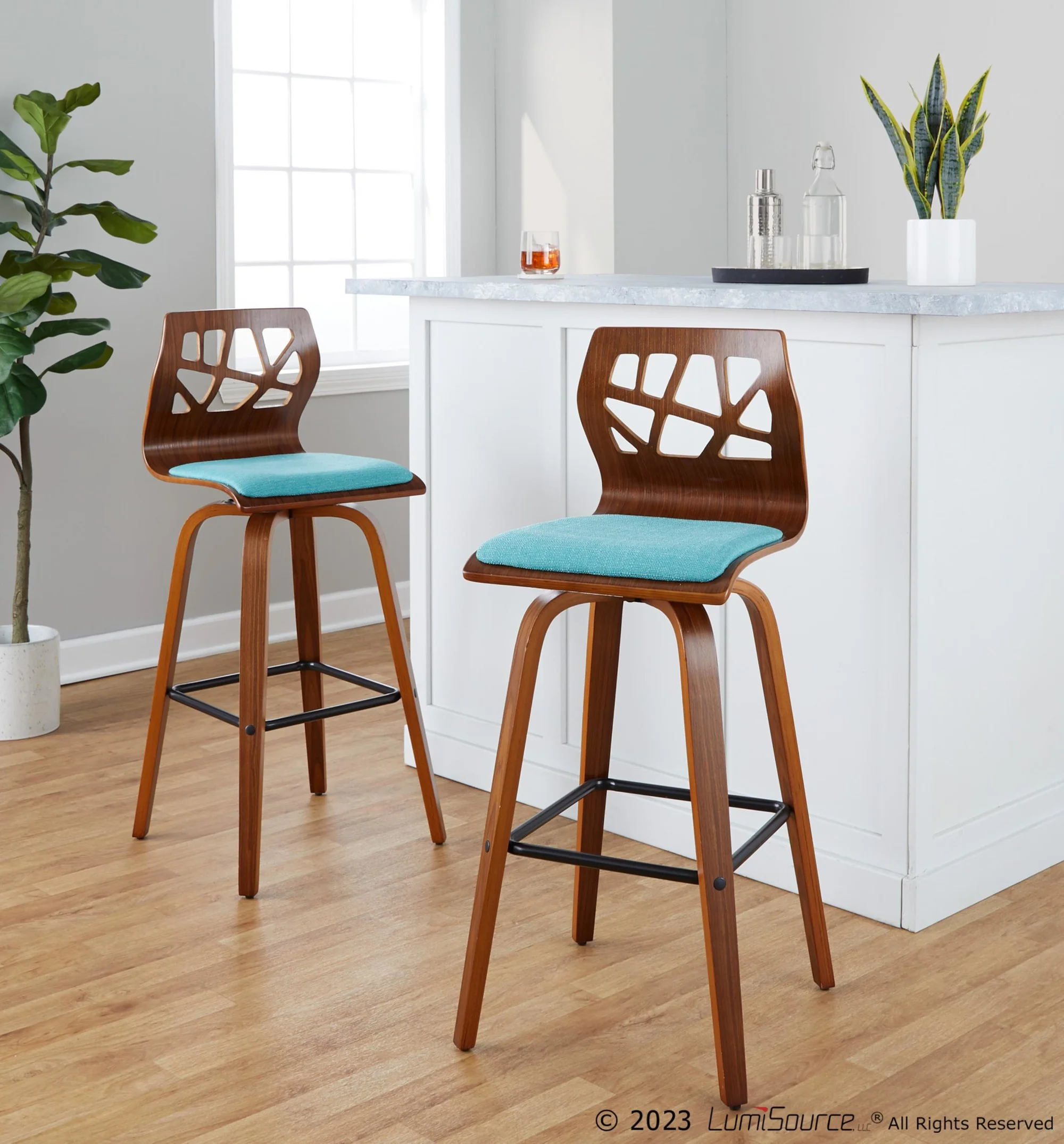 Folia 30" Fixed-Height Barstool - Set of 2 By LumiSource - B30-FOLIAFB-GRTZQ2 LGYLGYLGY2 - Image 23