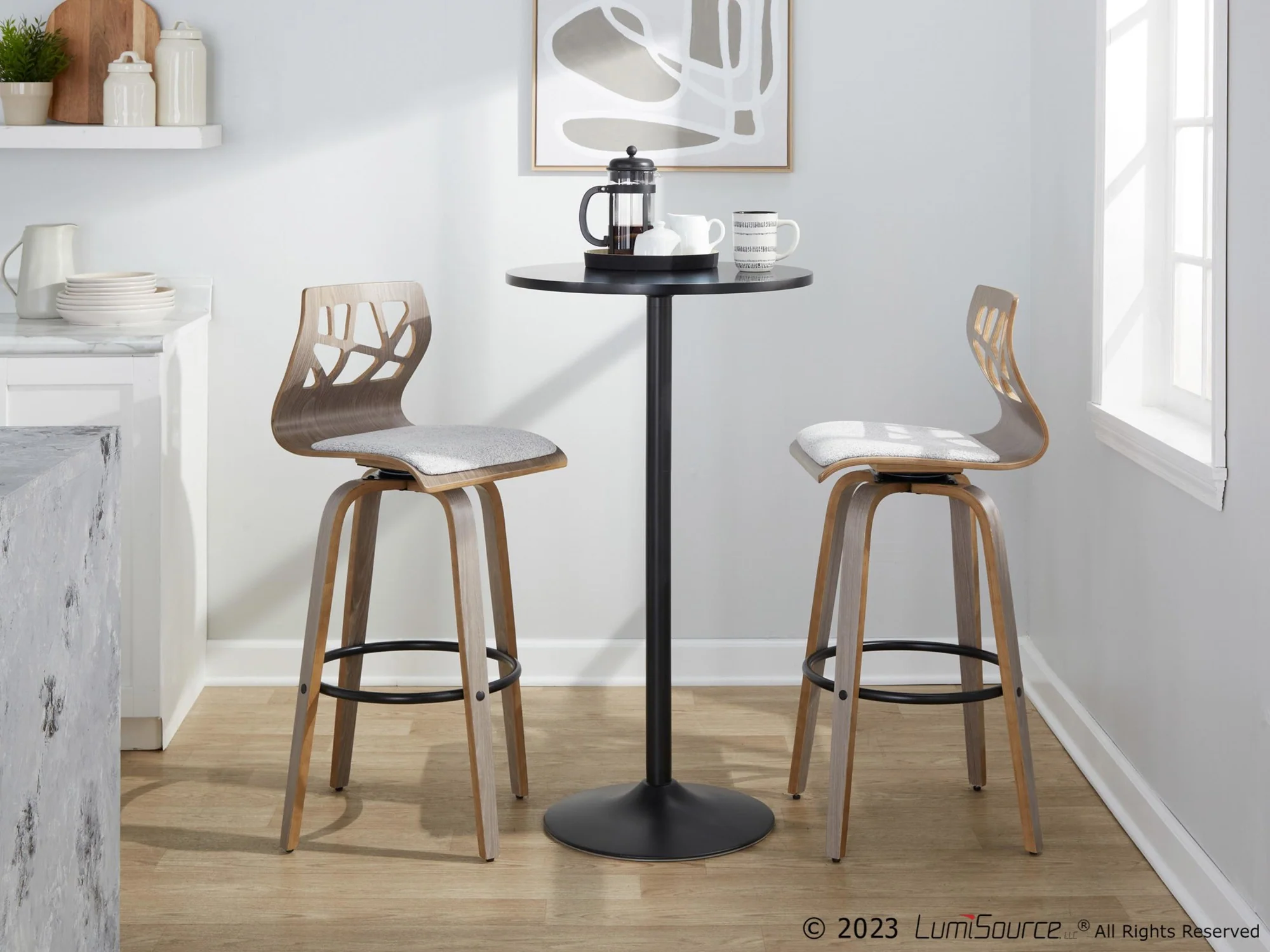 Folia 30" Fixed-Height Barstool - Set of 2 By LumiSource - B30-FOLIAFB-GRTZQ2 LGYLGYLGY2 - Image 3