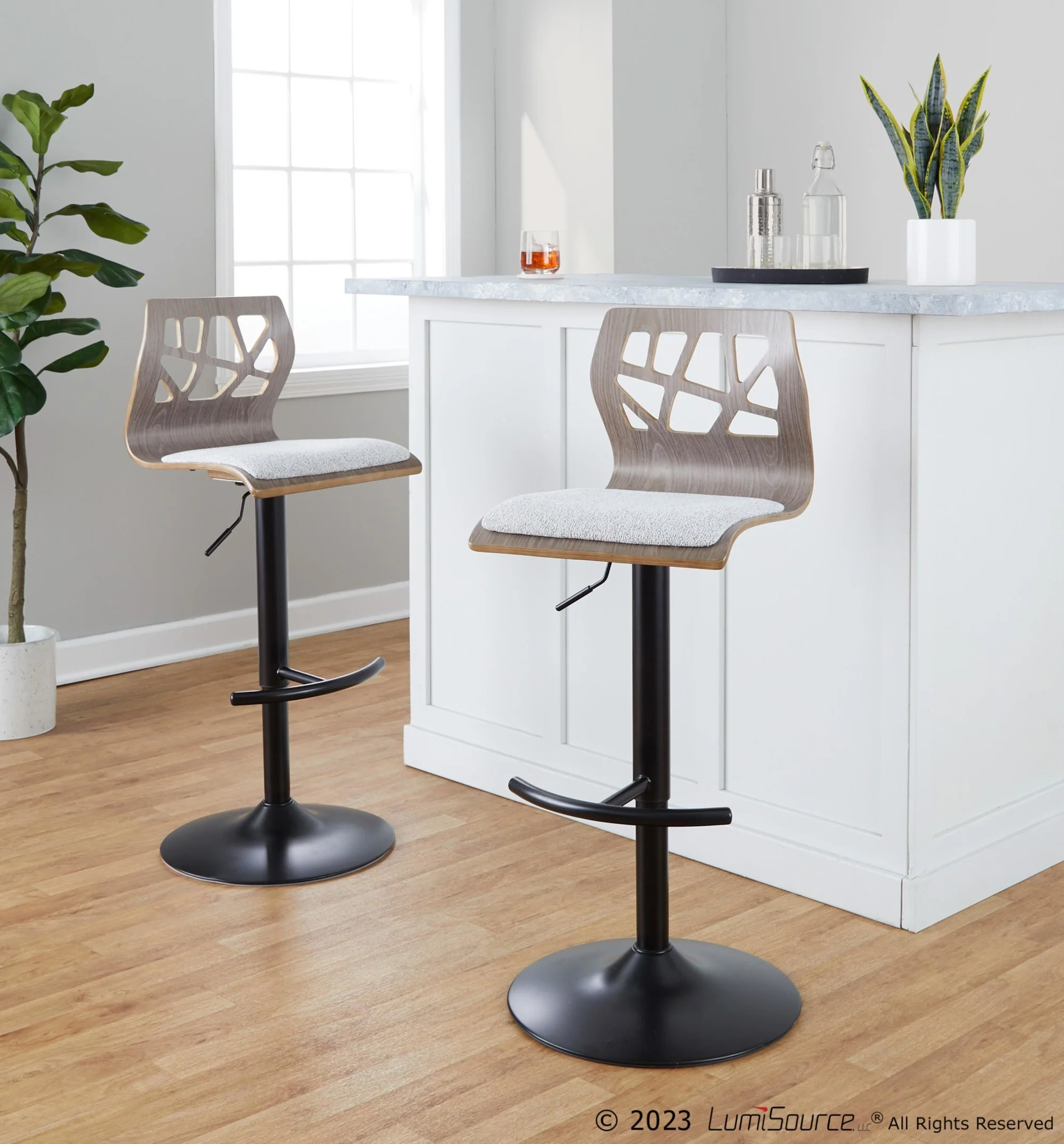 Folia Adjustable Barstool - Set of 2 By LumiSource - BS-FOLIAFB-RT2 BKLGYLGY2 - Image 2