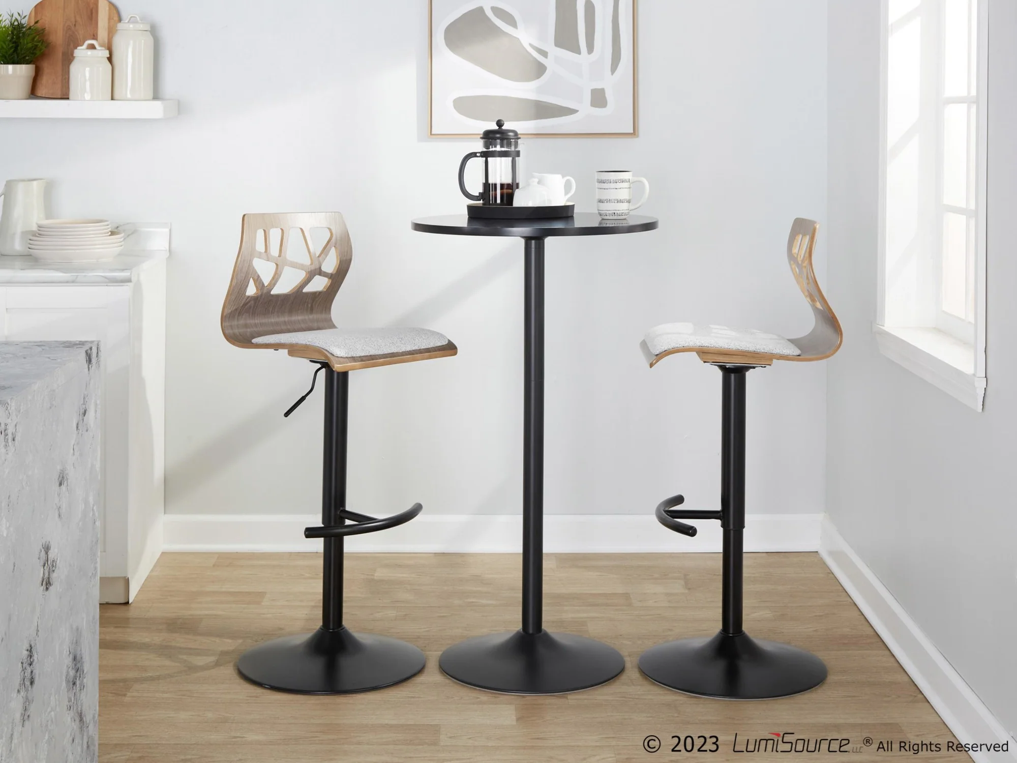 Folia Adjustable Barstool - Set of 2 By LumiSource - BS-FOLIAFB-RT2 BKLGYLGY2 - Image 3