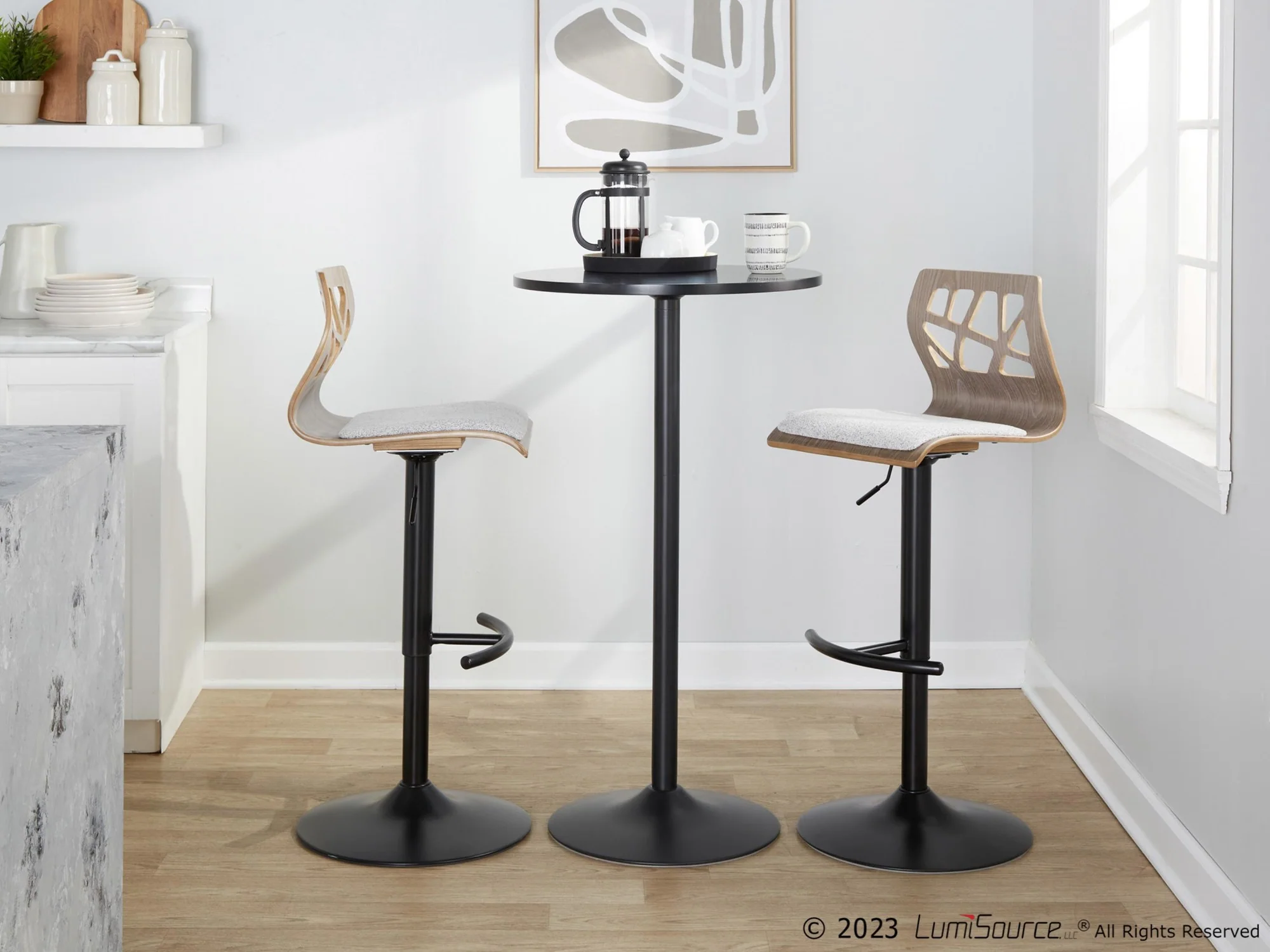 Folia Adjustable Barstool - Set of 2 By LumiSource - BS-FOLIAFB-RT2 BKLGYLGY2 - Image 4