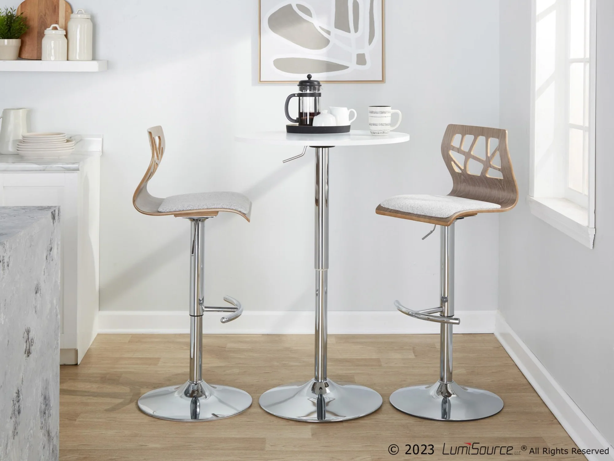 Folia Adjustable Barstool - Set of 2 By LumiSource - BS-FOLIAFB-RT2 CHRLGYLGY2 - Image 3