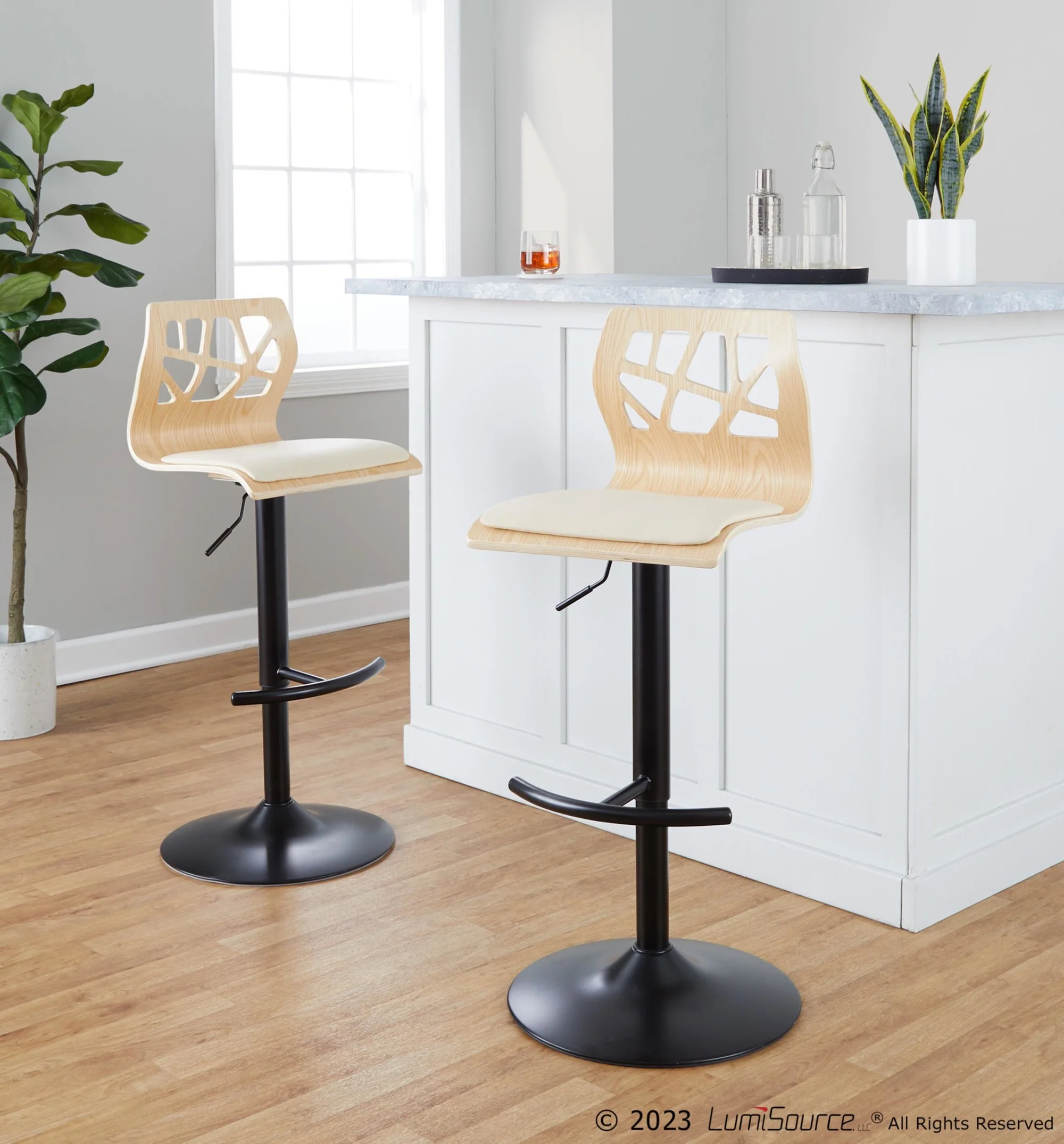 Folia Adjustable Barstool - Set of 2 By LumiSource - BS-FOLIAPU-RT2 BKNACR2 - Image 2