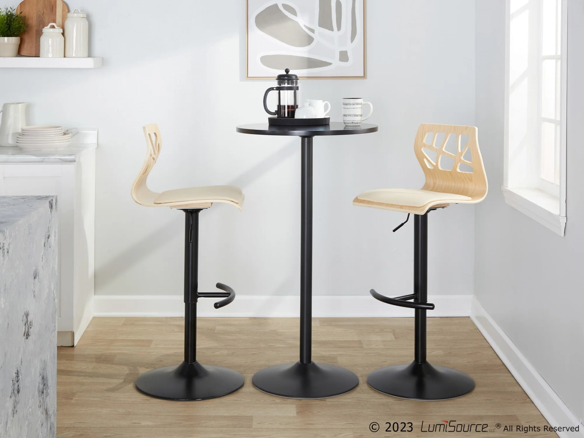 Folia Adjustable Barstool - Set of 2 By LumiSource - BS-FOLIAPU-RT2 BKNACR2 - Image 3