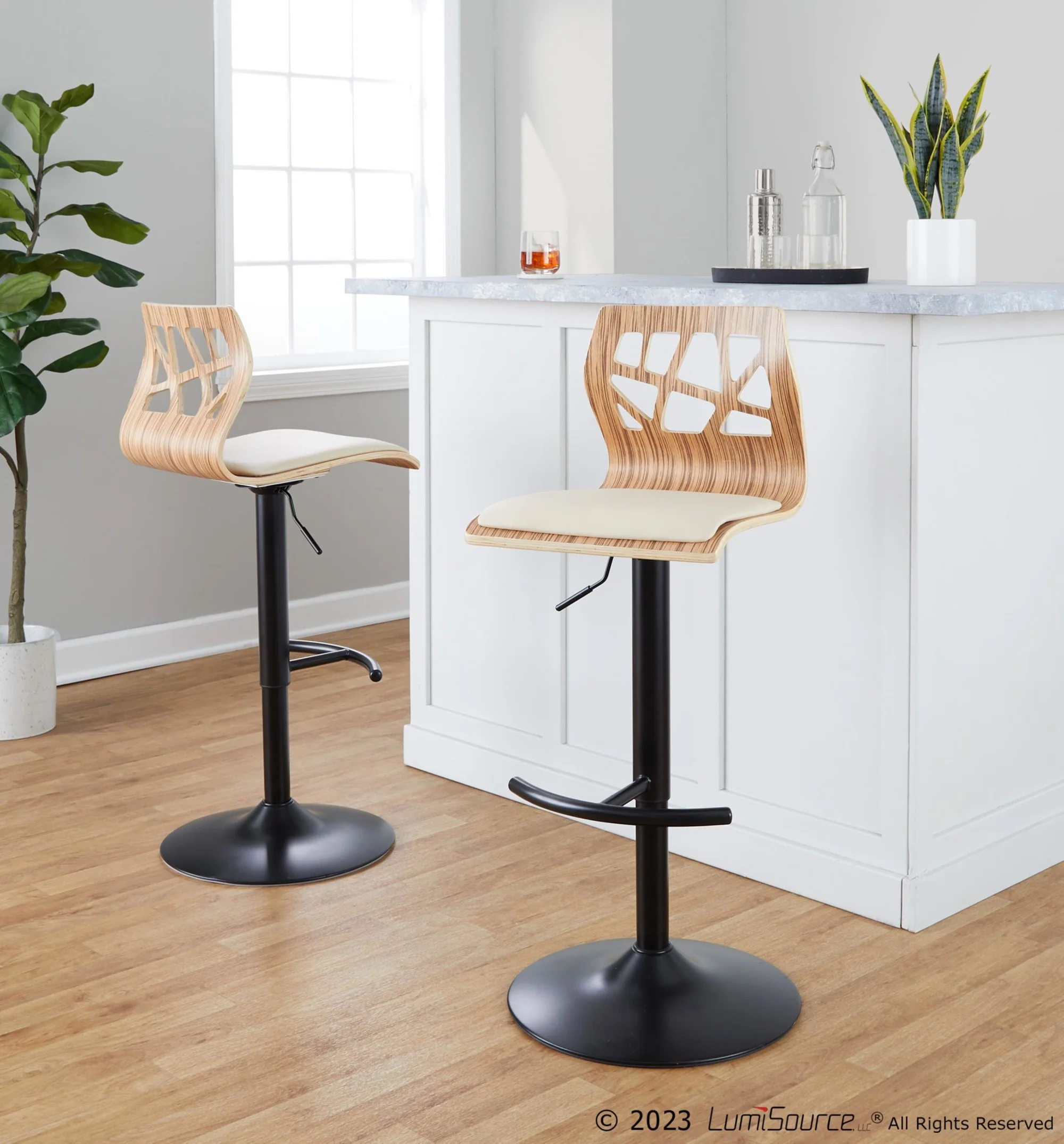 Folia Adjustable Barstool - Set of 2 By LumiSource - BS-FOLIAPU-RT2 BKNACR2 - Image 32