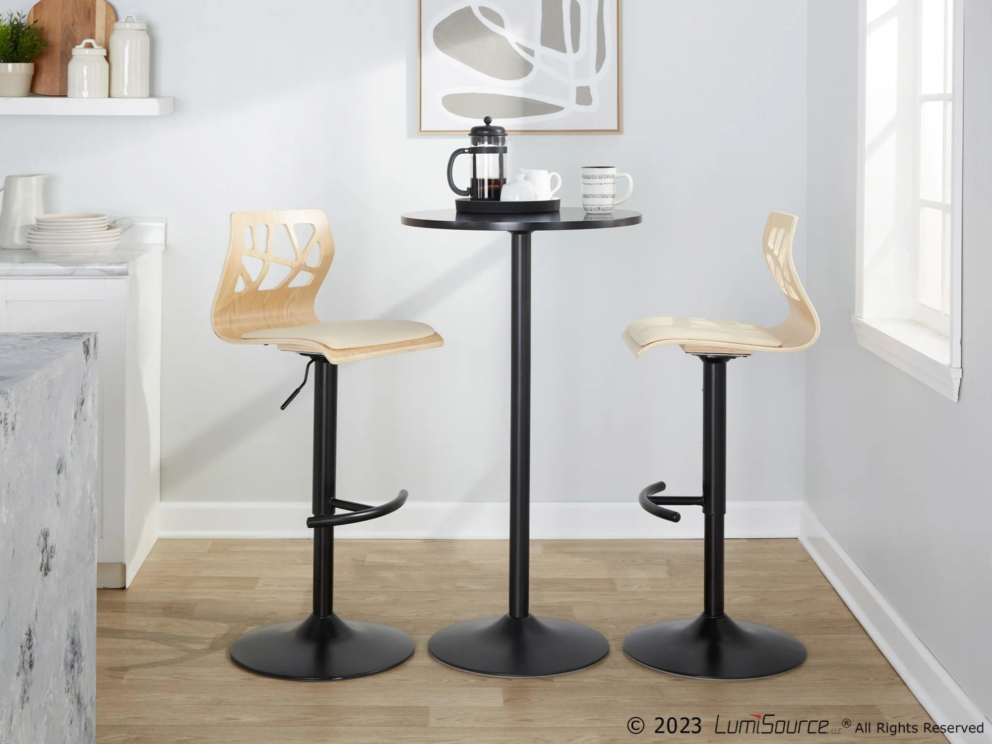 Folia Adjustable Barstool - Set of 2 By LumiSource - BS-FOLIAPU-RT2 BKNACR2 - Image 4