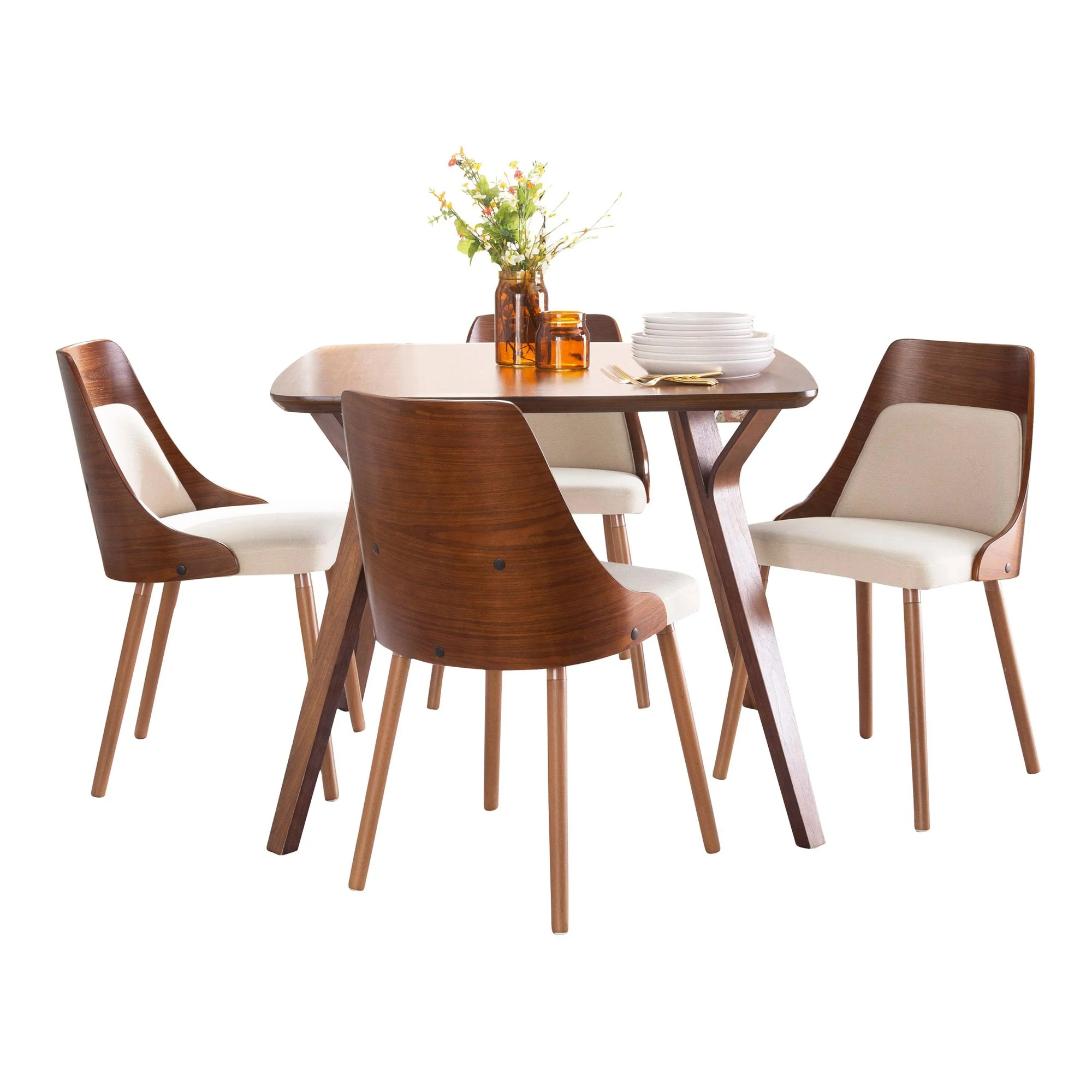 Folia-Anabelle Square Dining Set - 5 Piece By LumiSource - DS5-FOLIASQWL+4ANBELFBWLCR - Image 3