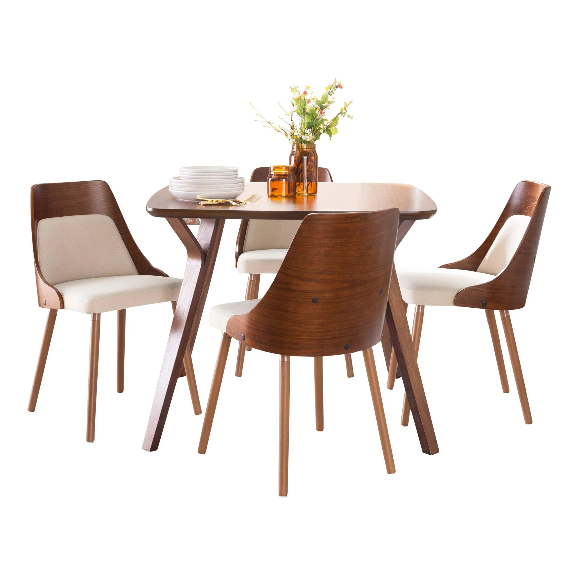 Folia-Anabelle Square Dining Set - 5 Piece By LumiSource - DS5-FOLIASQWL+4ANBELFBWLCR - Image 4