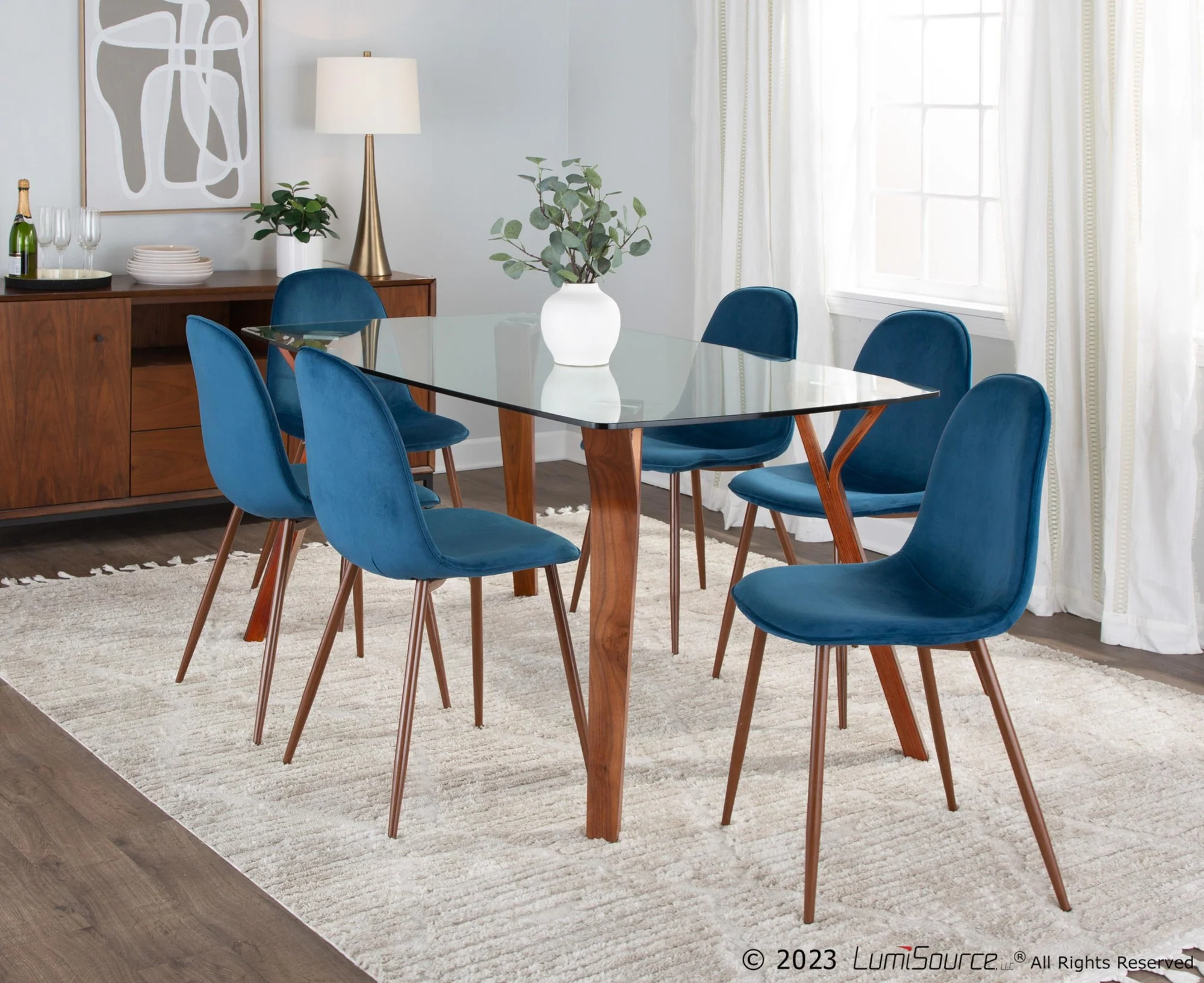 Folia Pebble Dining Set - 7 Piece By LumiSource - DS7-FOLIAWLCL+6PEBWLBU - Image 4