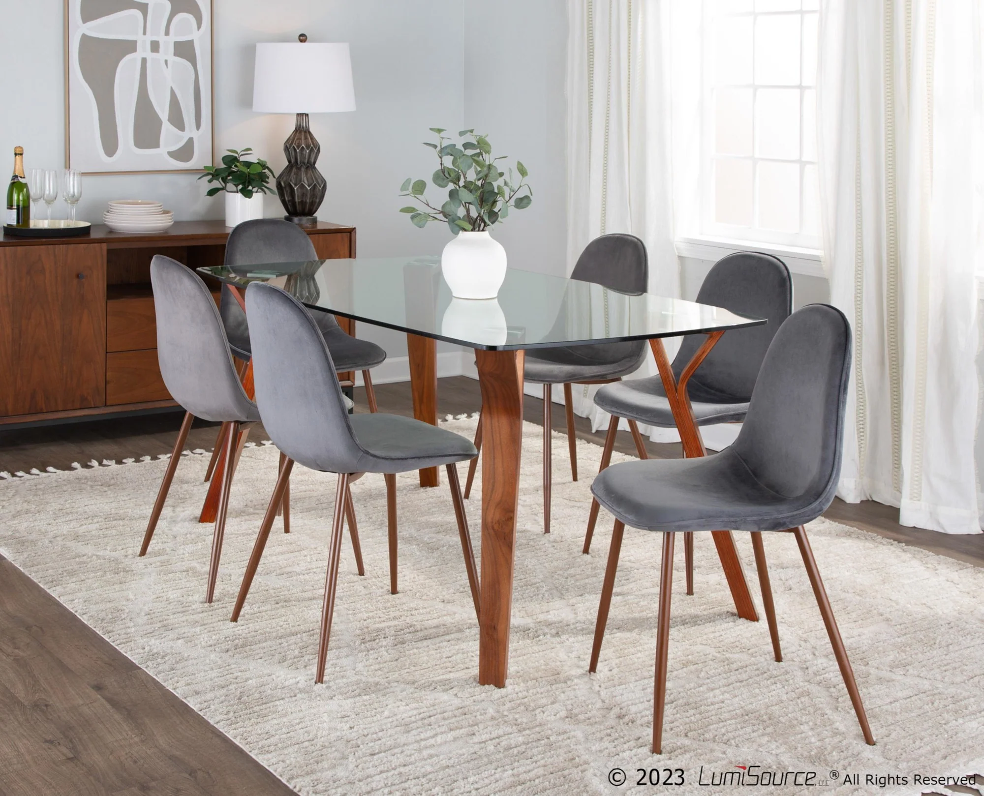 Folia Pebble Dining Set - 7 Piece By LumiSource - DS7-FOLIAWLCL+6PEBWLBU - Image 7