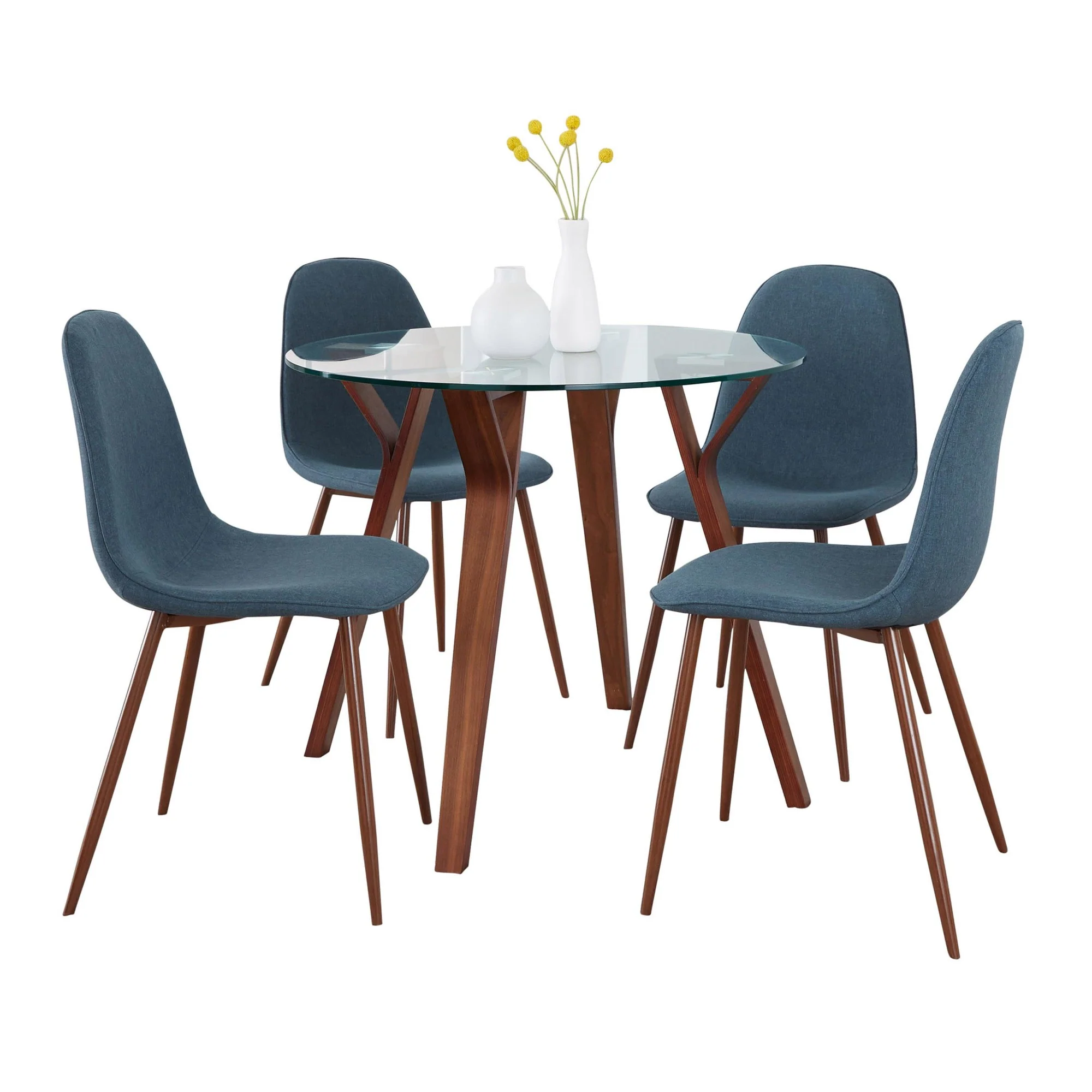 Folia Round Pebble Dining Set - 5 Piece By LumiSource - DS5-FOLIARNDWLCL+4PEBWLBU - Image 2