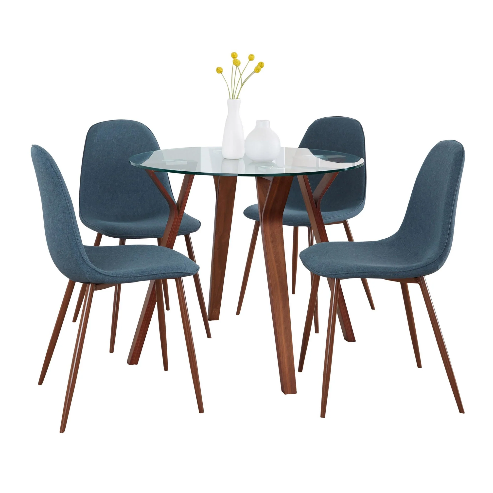 Folia Round Pebble Dining Set - 5 Piece By LumiSource - DS5-FOLIARNDWLCL+4PEBWLBU - Image 3