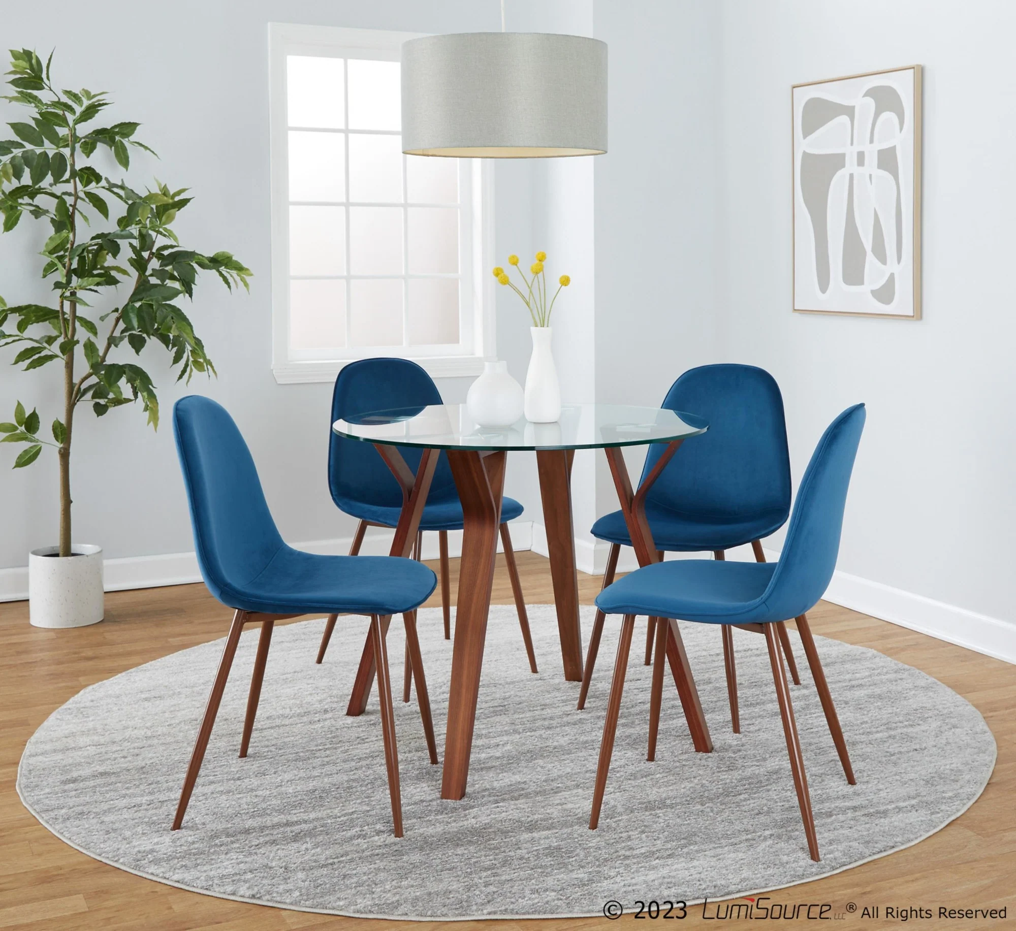 Folia Round Pebble Dining Set - 5 Piece By LumiSource - DS5-FOLIARNDWLCL+4PEBWLBU - Image 4