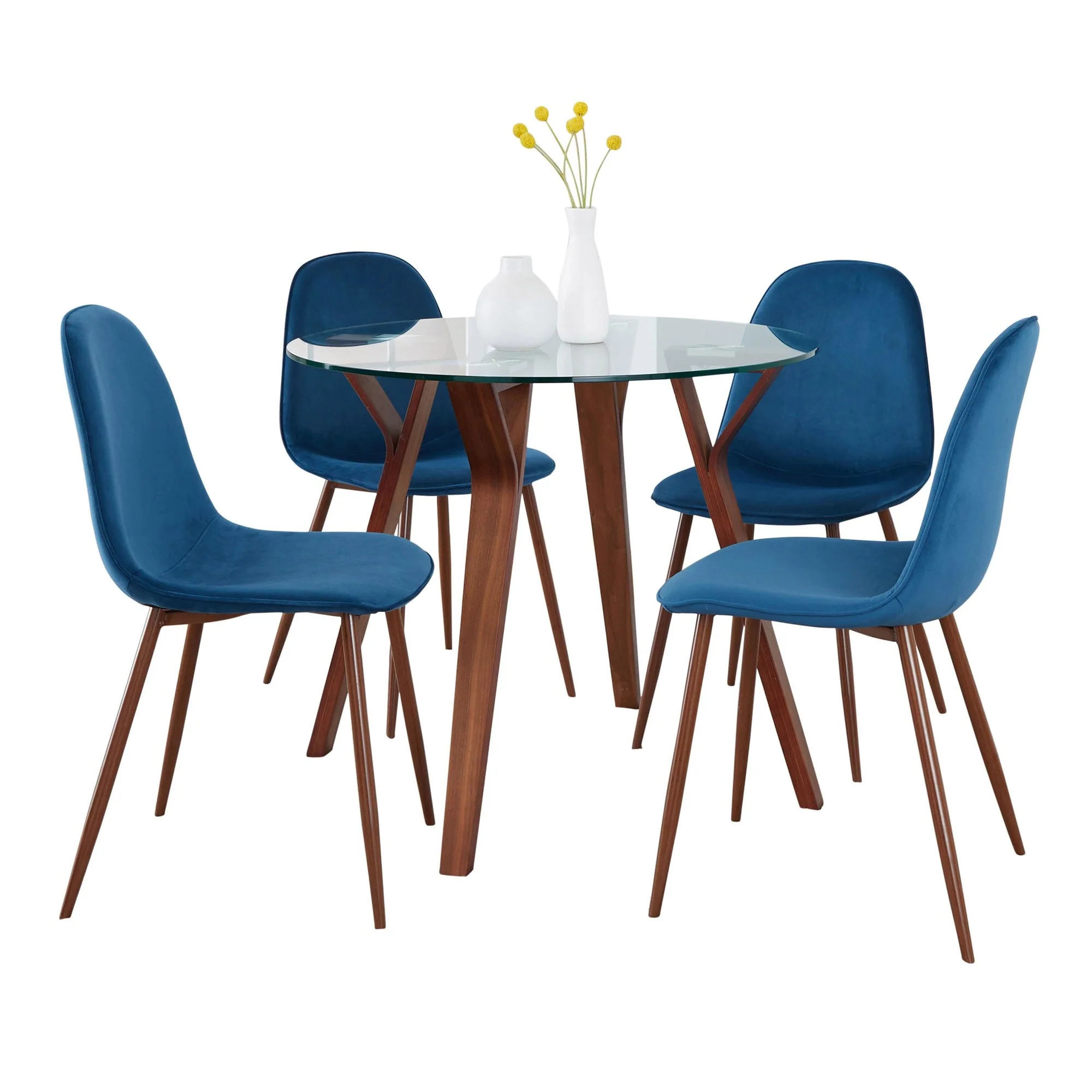 Folia Round Pebble Dining Set - 5 Piece By LumiSource - DS5-FOLIARNDWLCL+4PEBWLBU - Image 5