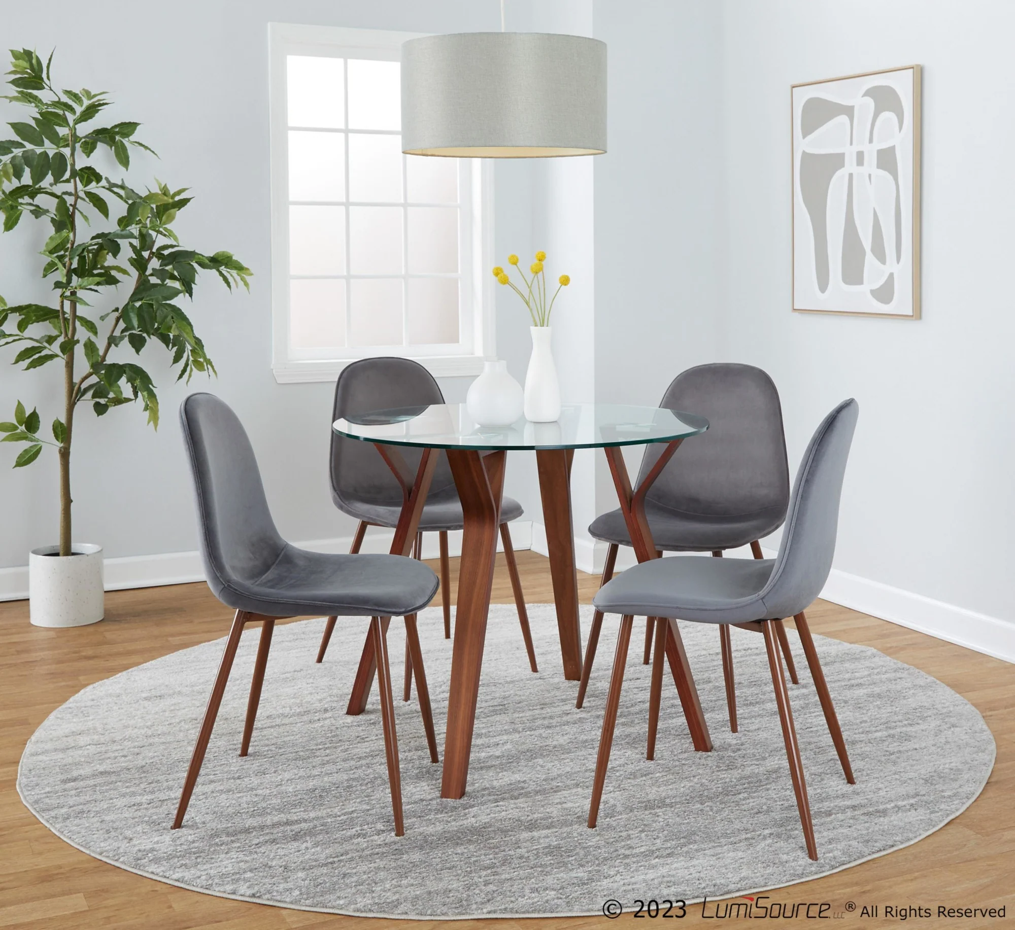Folia Round Pebble Dining Set - 5 Piece By LumiSource - DS5-FOLIARNDWLCL+4PEBWLBU - Image 7
