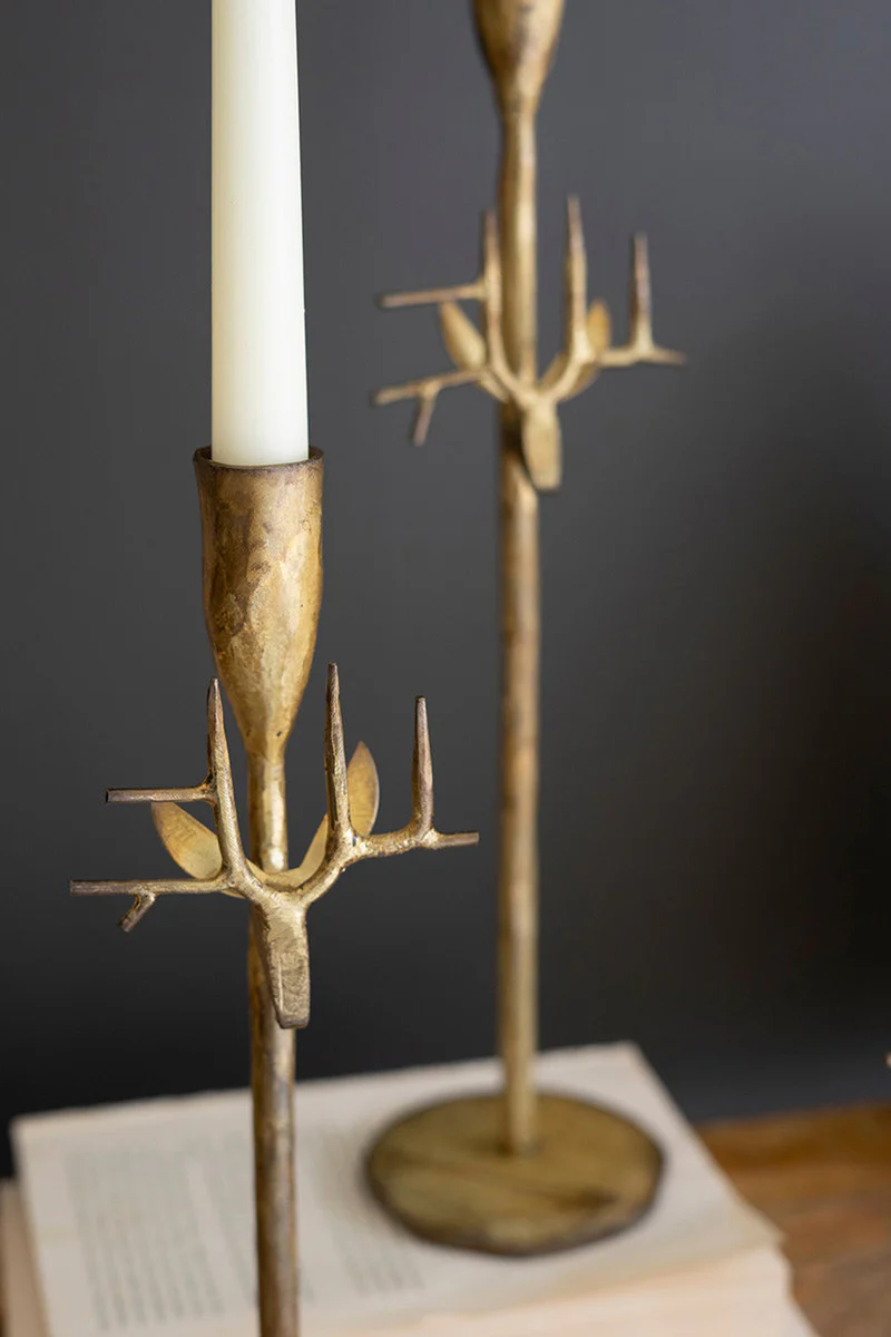 Forged Iron Deer Taper Holders - Antique Gold Set Of 3 By Kalalou - Image 3