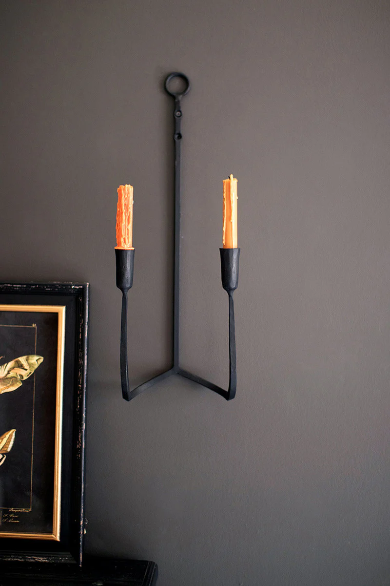 Forged Iron Double Taper Wall Sconce By Kalalou - Image 3