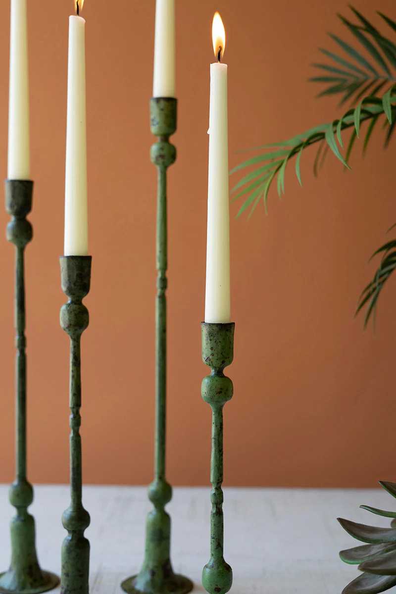 Forged Iron Taper Candle Holders - Green Patina Set Of 4 By Kalalou - Image 2