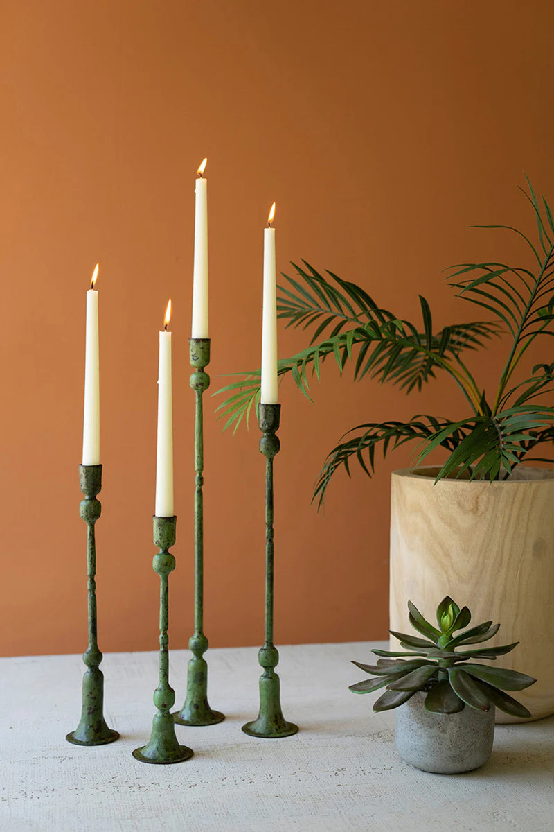Forged Iron Taper Candle Holders - Green Patina Set Of 4 By Kalalou - Image 3
