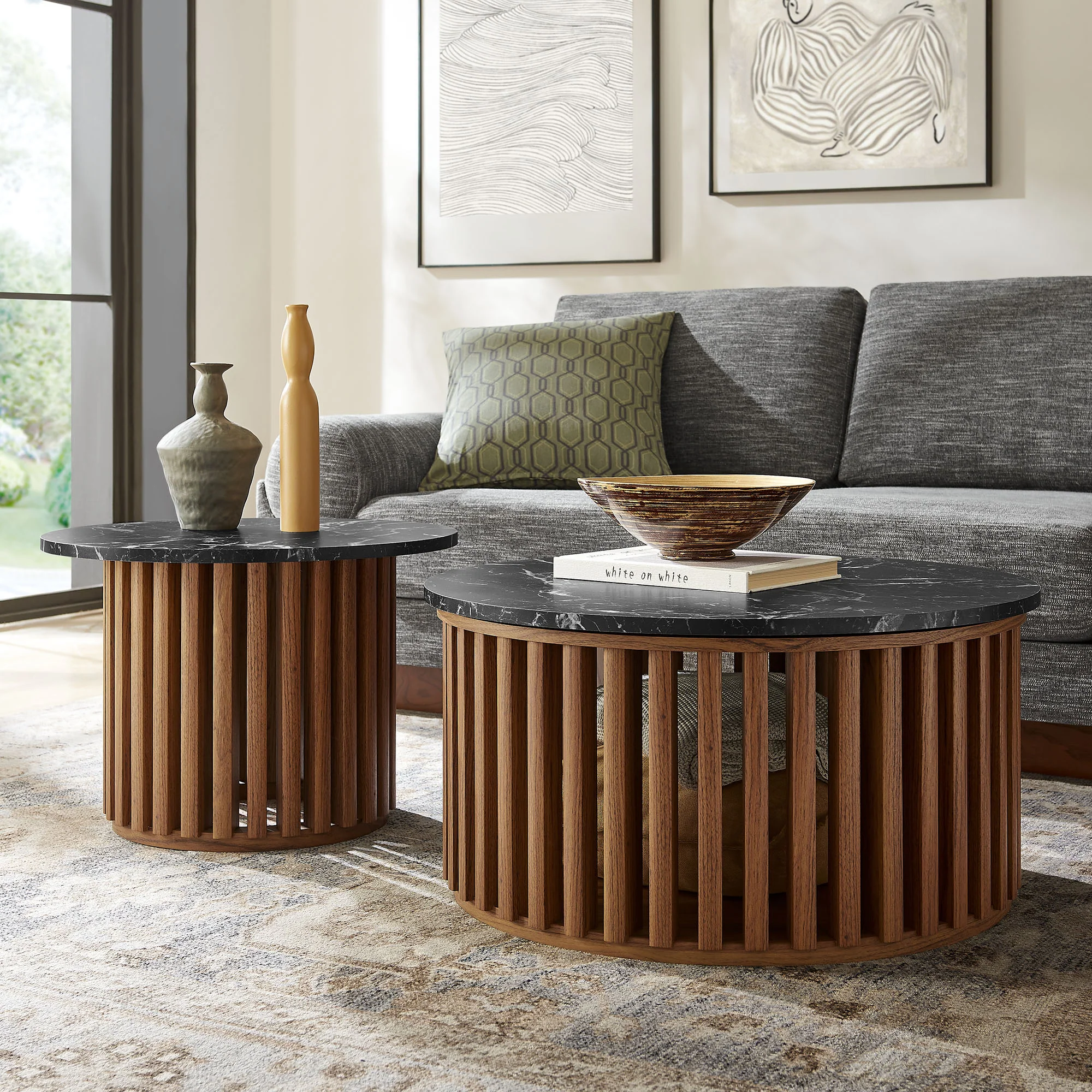 Fortitude Round Faux Marble Top Nesting Coffee Table Set by Modway - Image 4