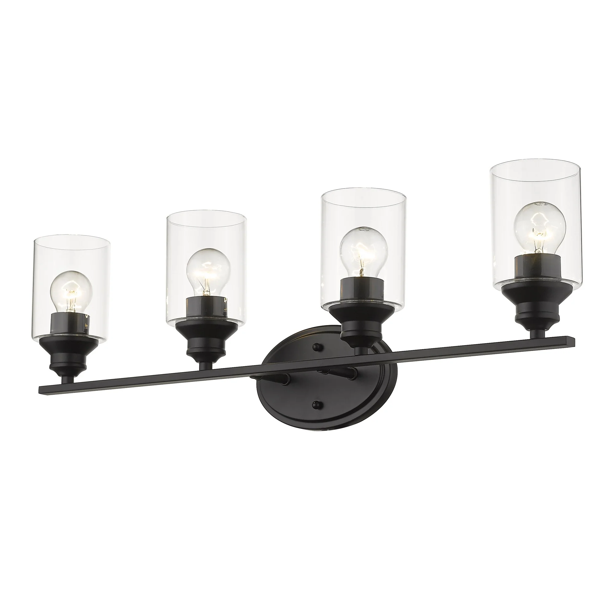 Four Light Matte Black Wall Light with Clear Glass Shade By Homeroots - Image 2