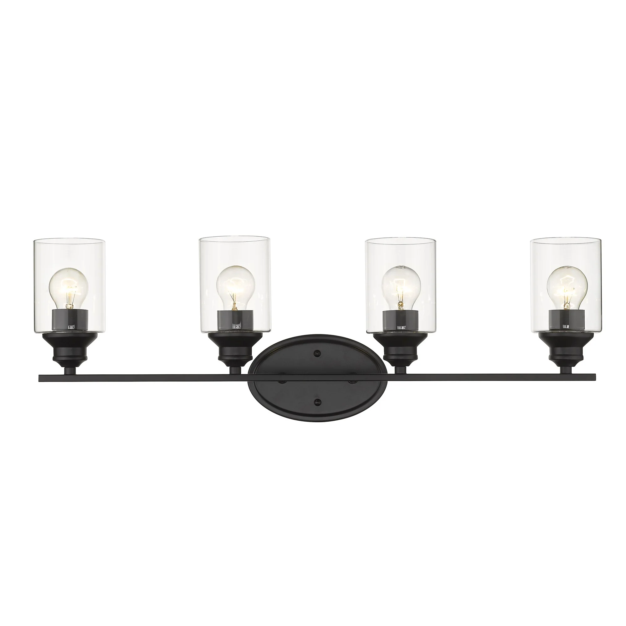 Four Light Matte Black Wall Light with Clear Glass Shade By Homeroots - Image 4