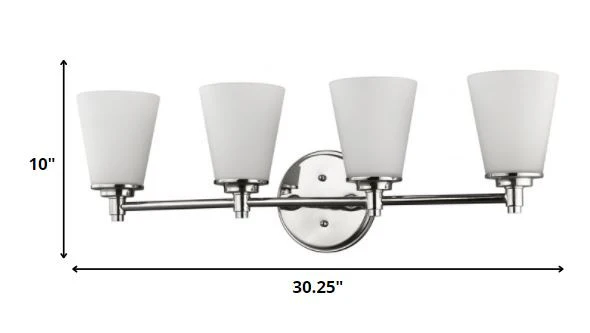 Four Light Silver Wall Light with Frosted Glass Shade By Homeroots - Image 5