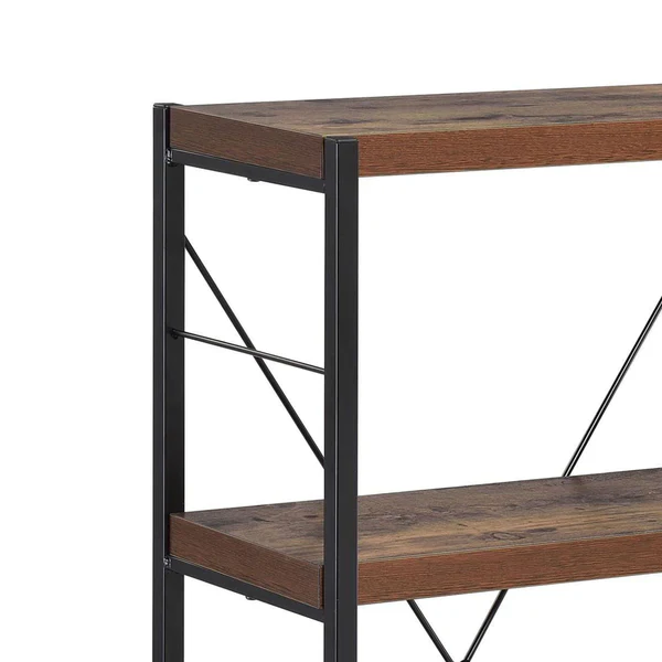 Four Tiered Metal Framed Wooden Bookshelf, Weathered Oak Brown and Black By Benzara - Image 3