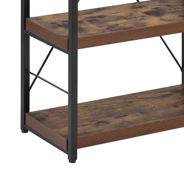 Four Tiered Metal Framed Wooden Bookshelf, Weathered Oak Brown and Black By Benzara - Image 5