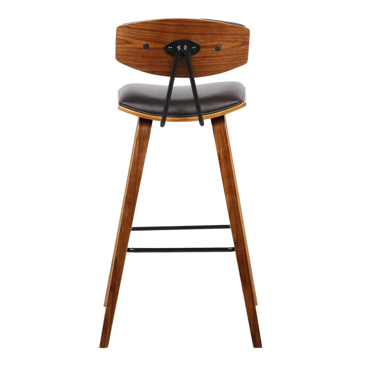 Fox 25.5" Counter Height Brown Faux Leather and Walnut Wood Mid-Century Modern Bar Stool  By Armen Living - Image 3