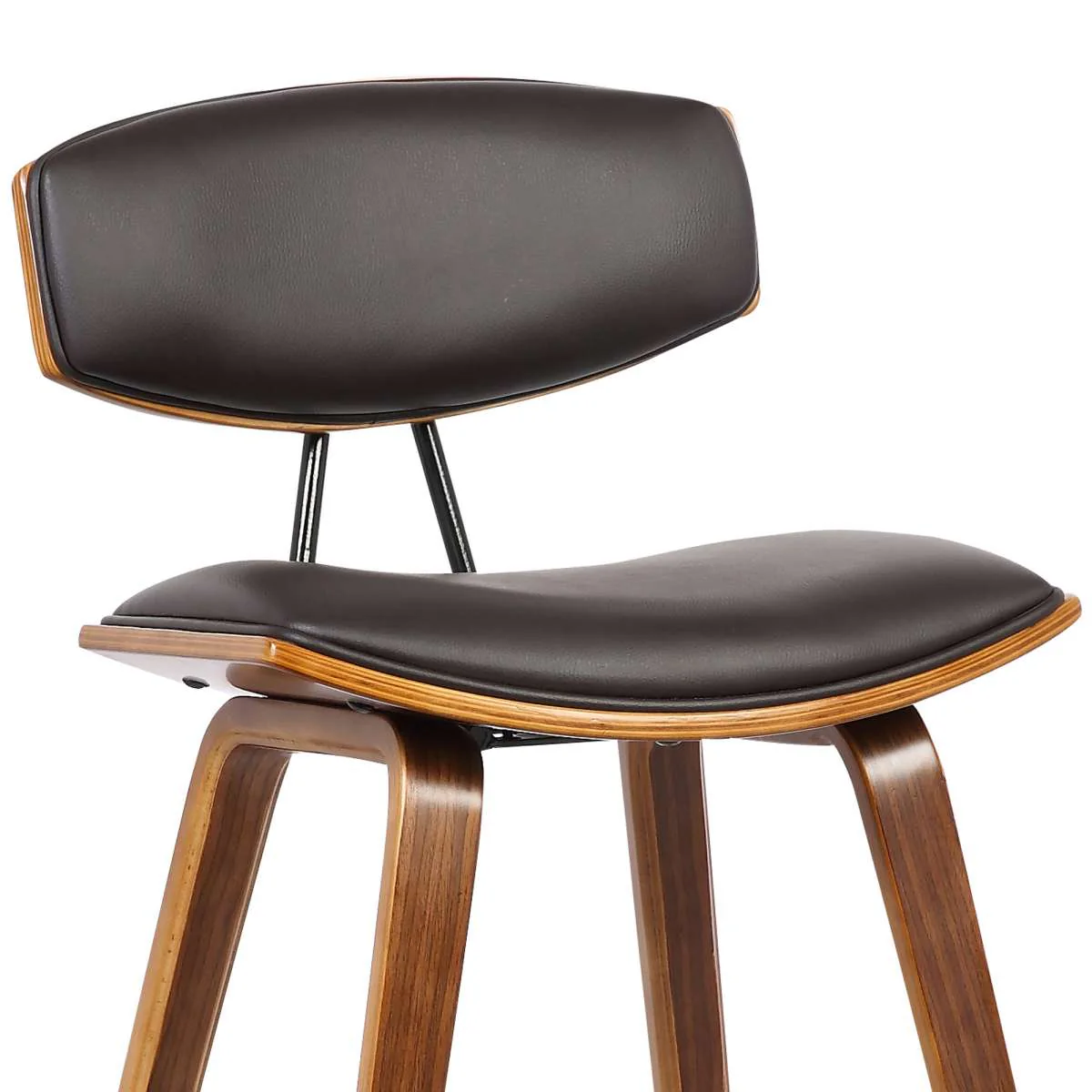 Fox 25.5" Counter Height Brown Faux Leather and Walnut Wood Mid-Century Modern Bar Stool  By Armen Living - Image 4