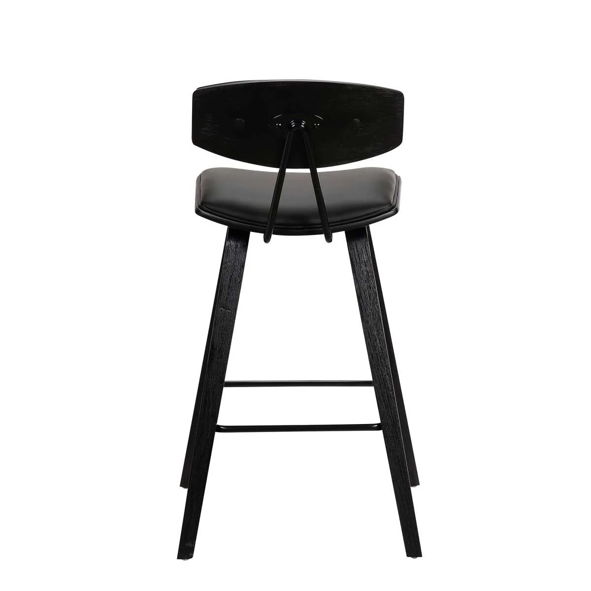 Fox 28.5" Bar Height Black Faux Leather and Black Wood Mid-Century Modern Bar Stool By Armen Living - Image 4