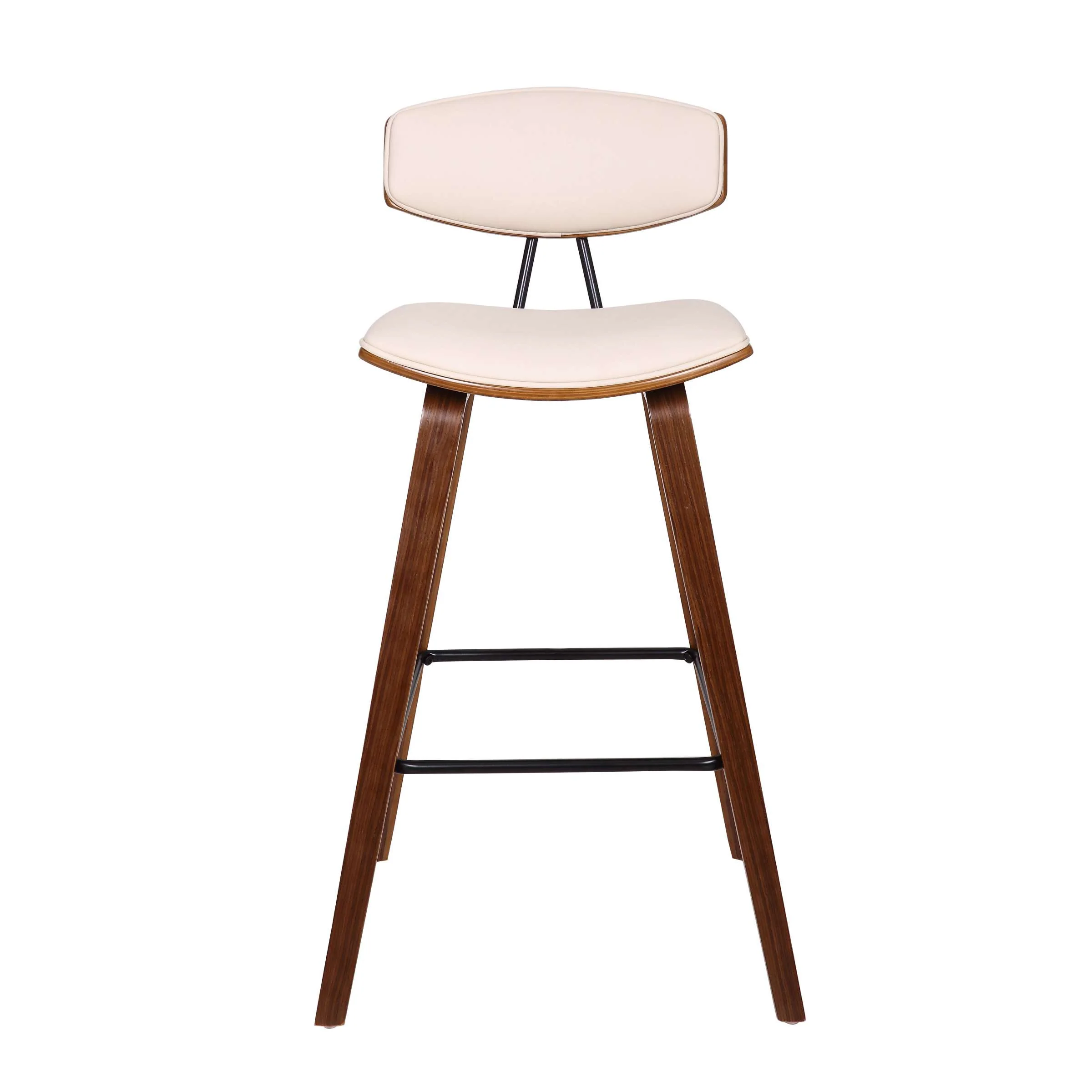 Fox 28.5" Bar Height Cream Faux Leather and Walnut Wood Mid-Century Modern Bar Stool By Armen Living - Image 2