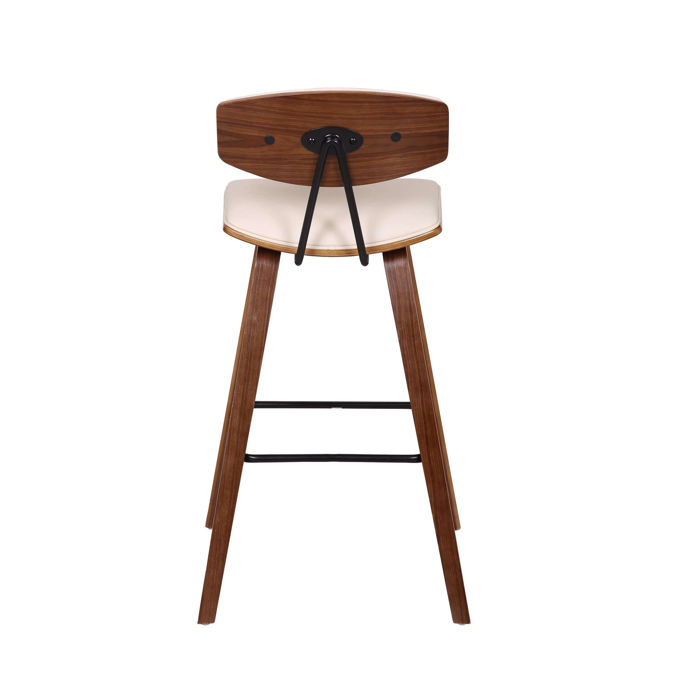 Fox 28.5" Bar Height Cream Faux Leather and Walnut Wood Mid-Century Modern Bar Stool By Armen Living - Image 4