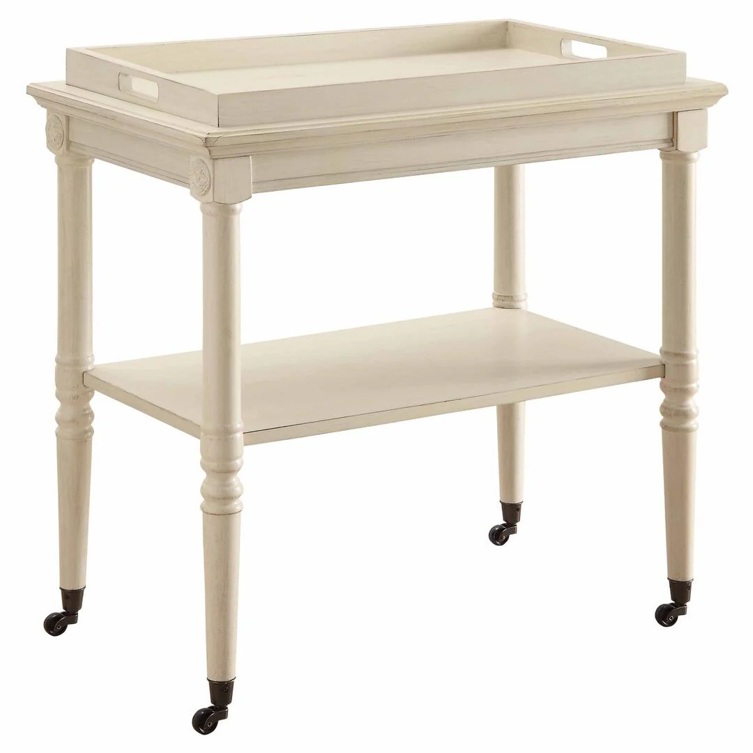 French Style Antique White Trolley Table By Homeroots - Image 4