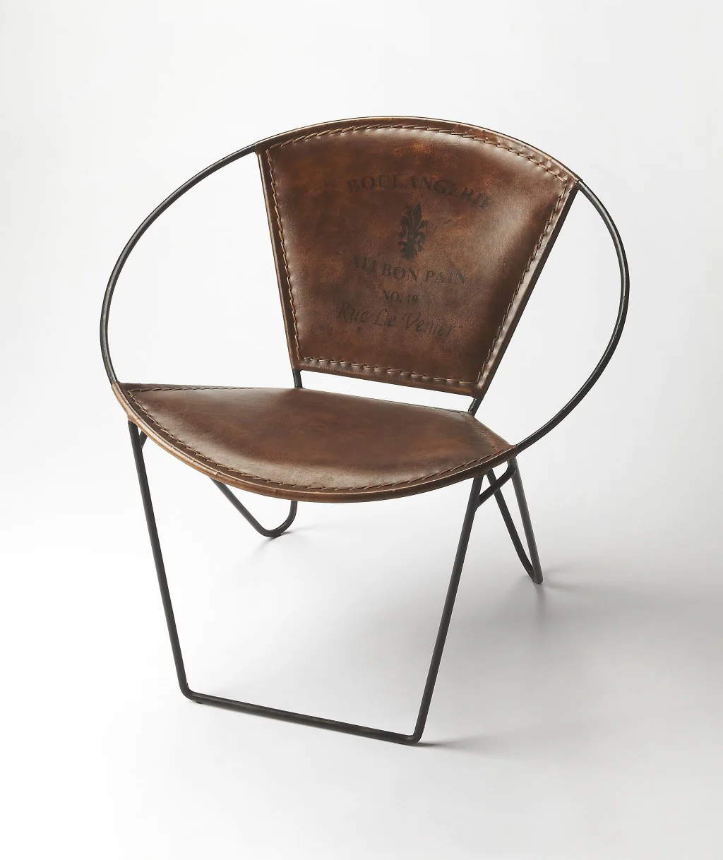 French Vintage Style Brown Leather Accent Chair By Homeroots - Image 2