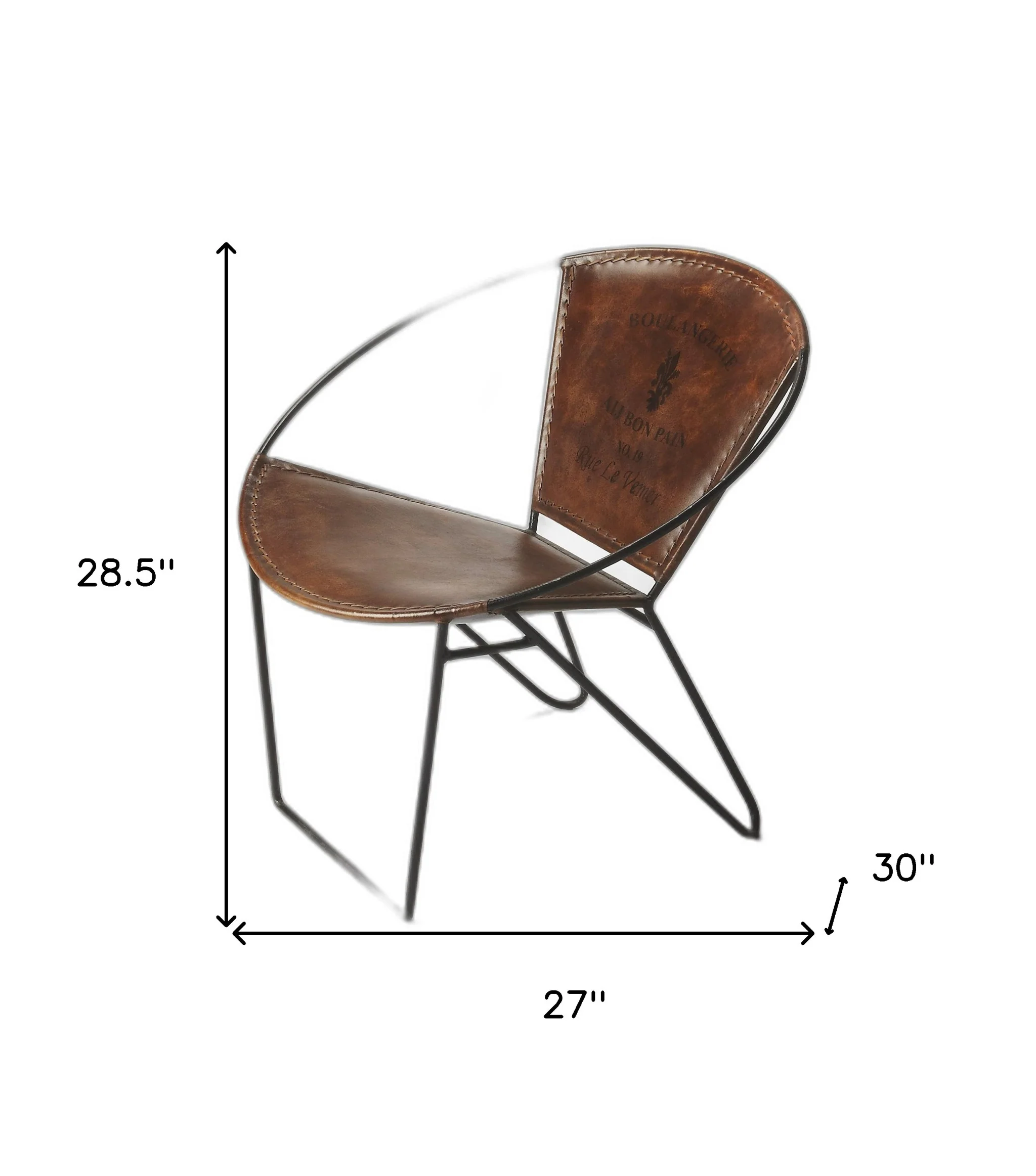 French Vintage Style Brown Leather Accent Chair By Homeroots - Image 3