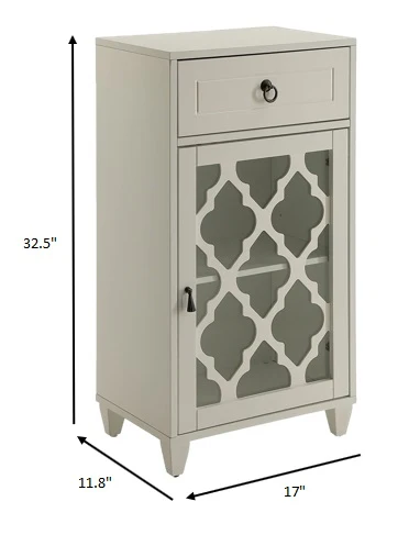 Fret Work Design Glass Door White Cabinet By Homeroots - Image 3