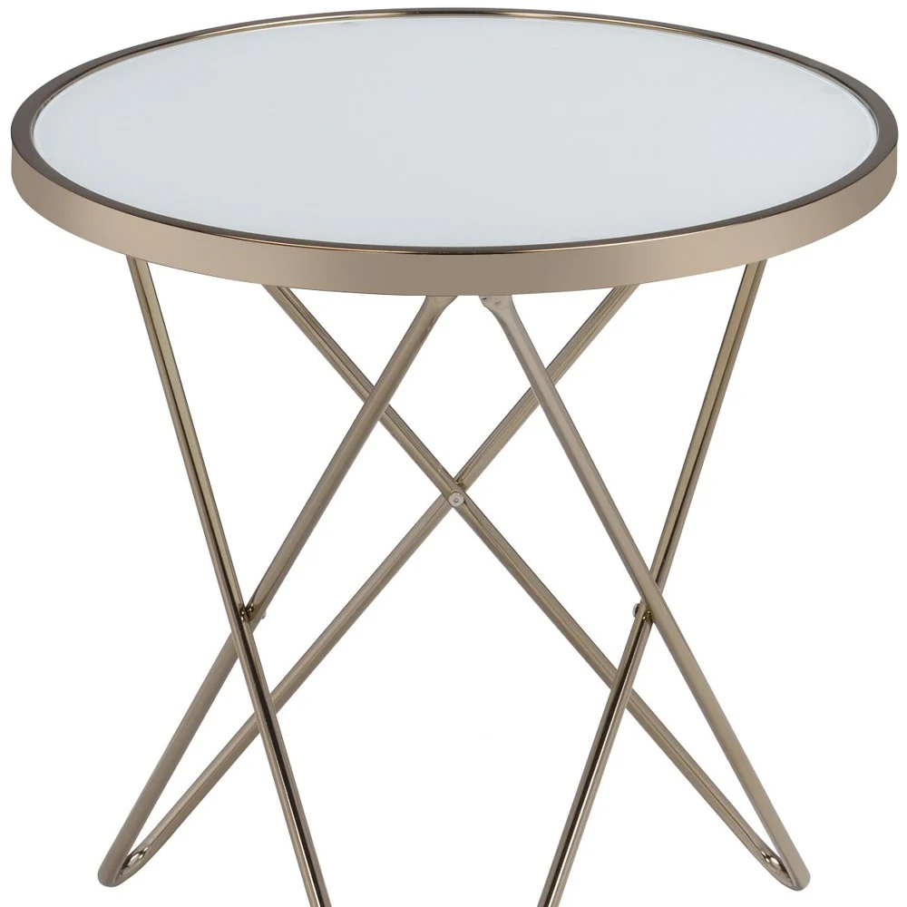 Frosted Glass And Champagne End Table By Homeroots - Image 5